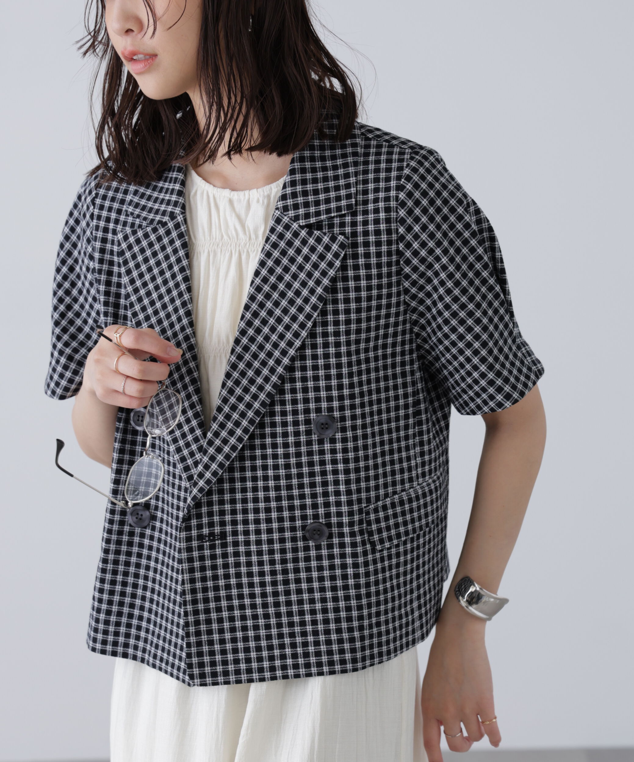  「袖コクーンダブルブレストハーフジャケット」|その他|ブラックベー 1