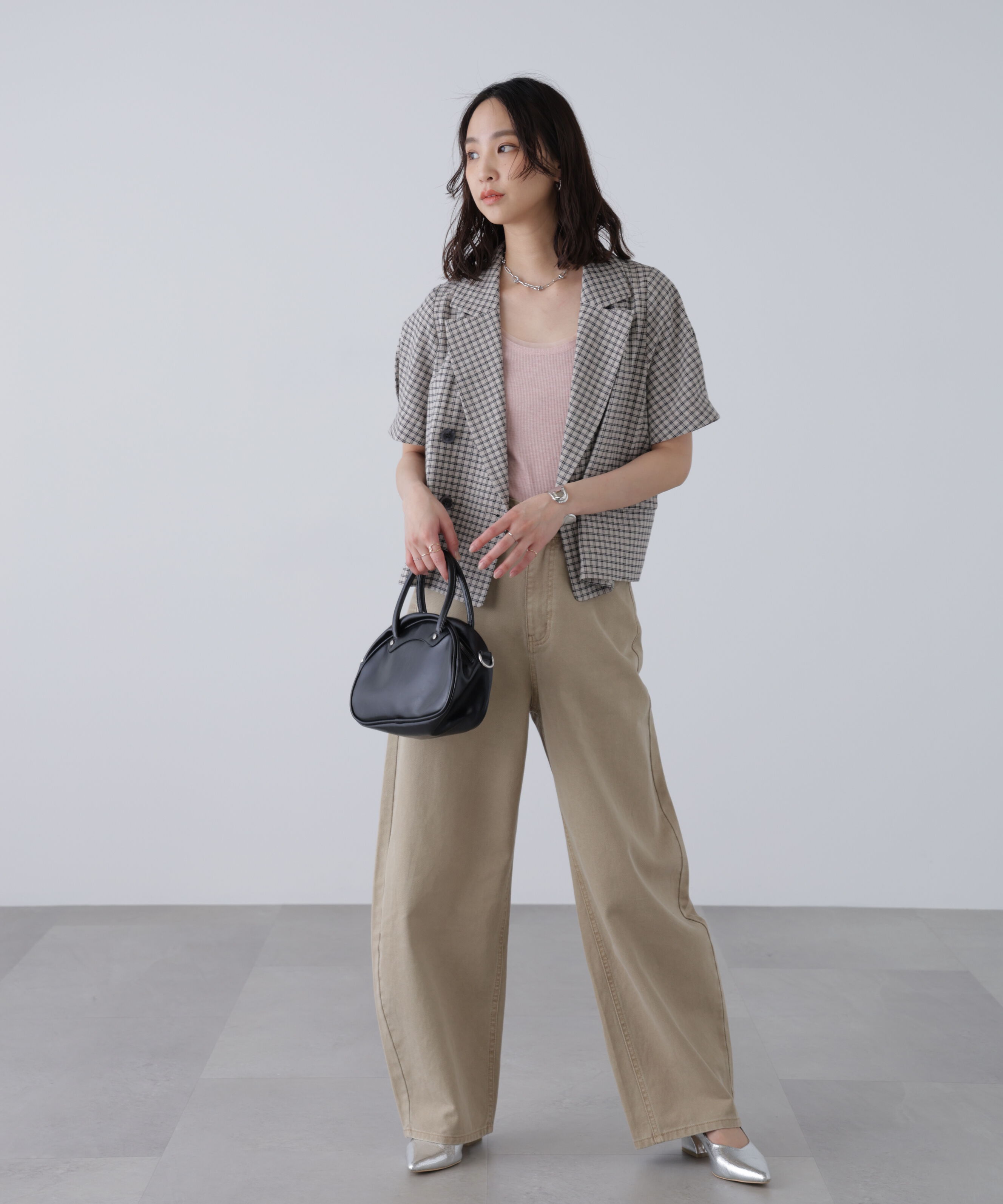  「袖コクーンダブルブレストハーフジャケット」|その他|