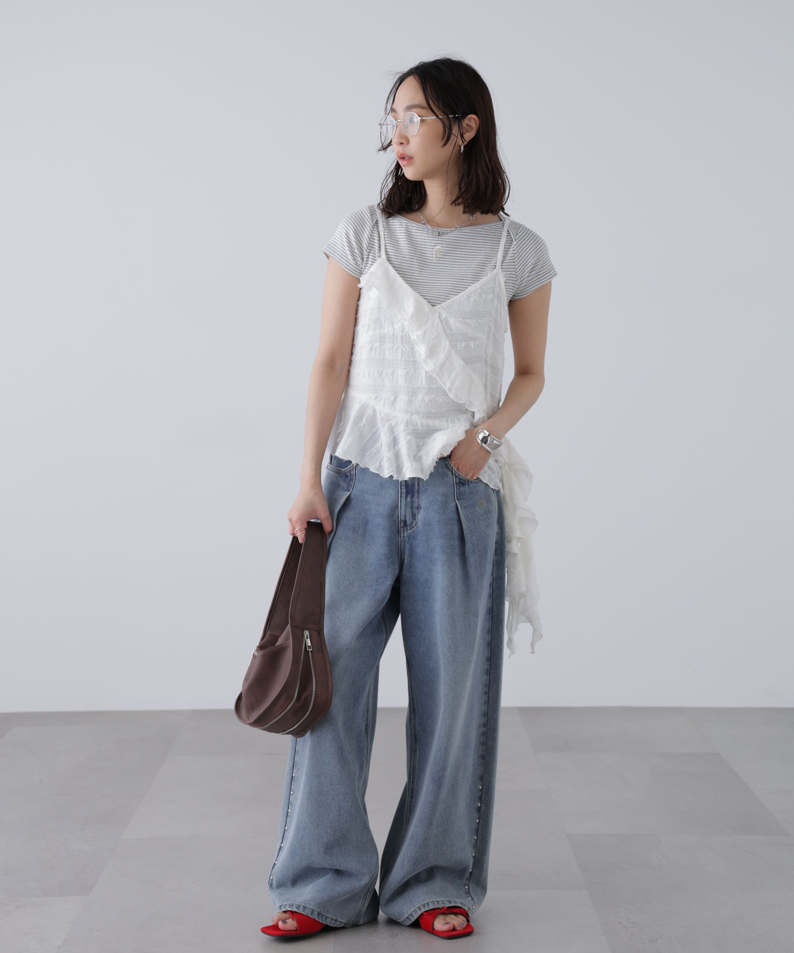  「ワンポイント刺繍ボートネックカットソー」|Tシャツ・カットソー|