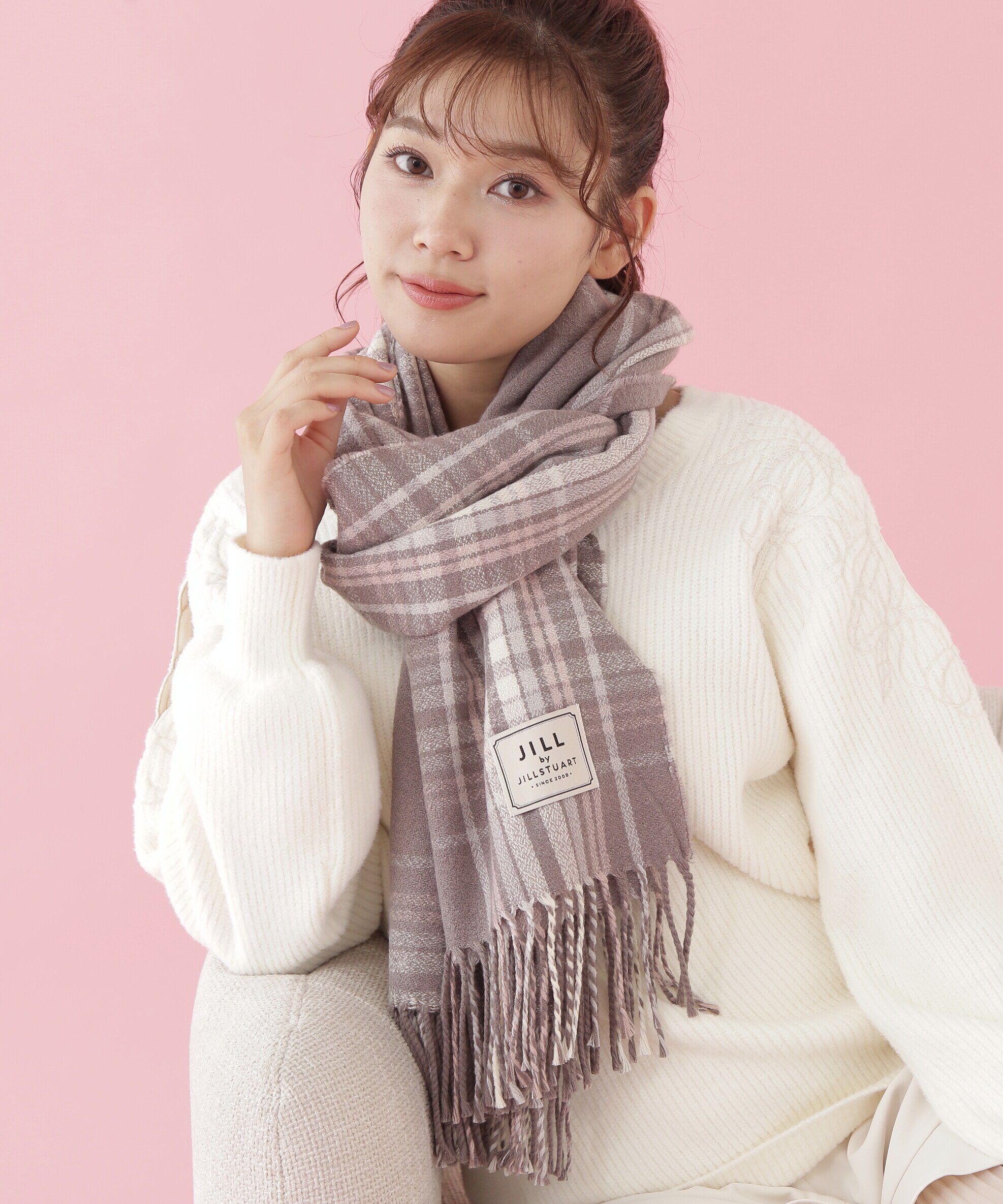  「チェックストール　WEB限定」|バンダナ・スカーフ|パールグレー3