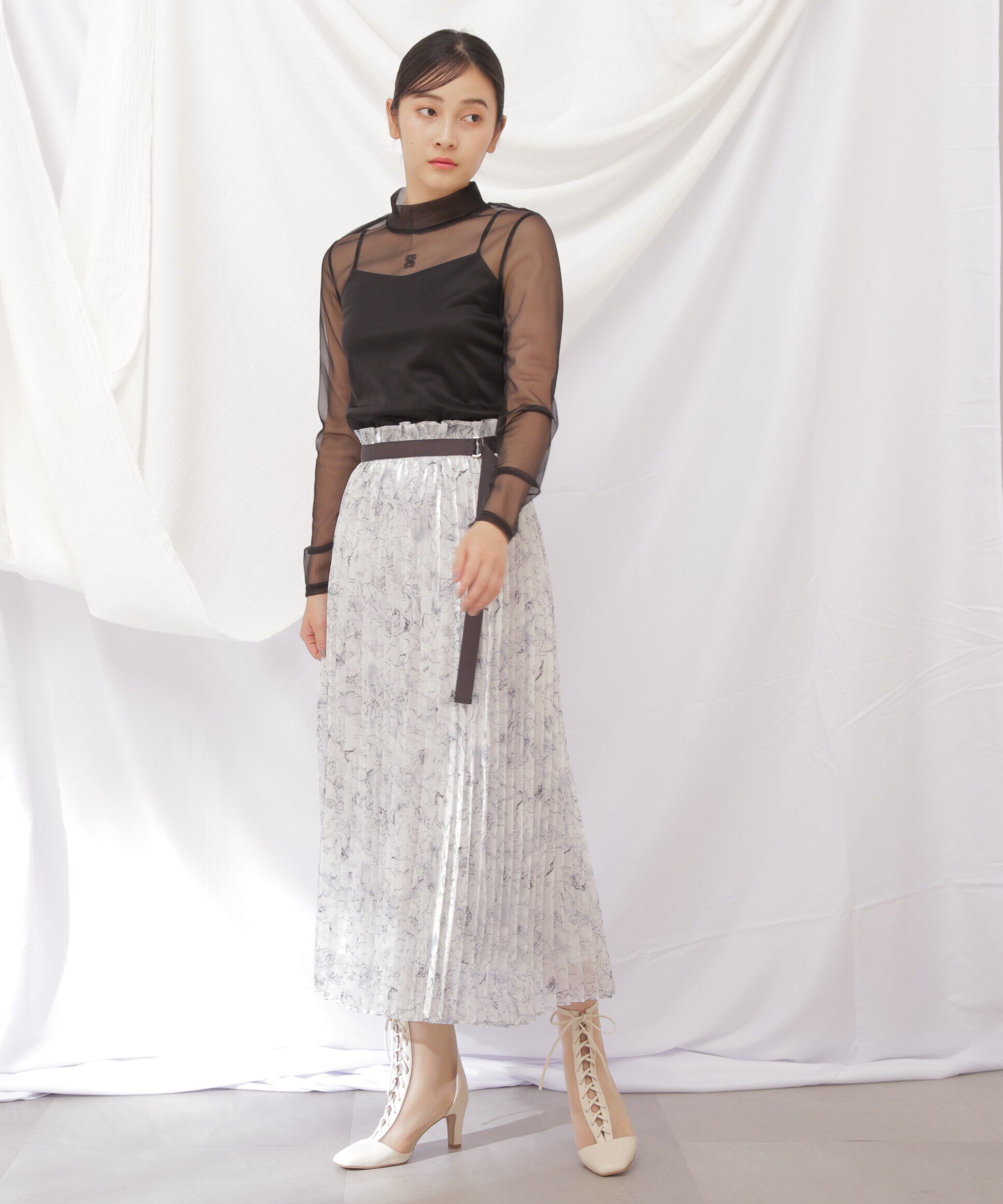  「シャイニーデジタルフラワースカート」|スカート|