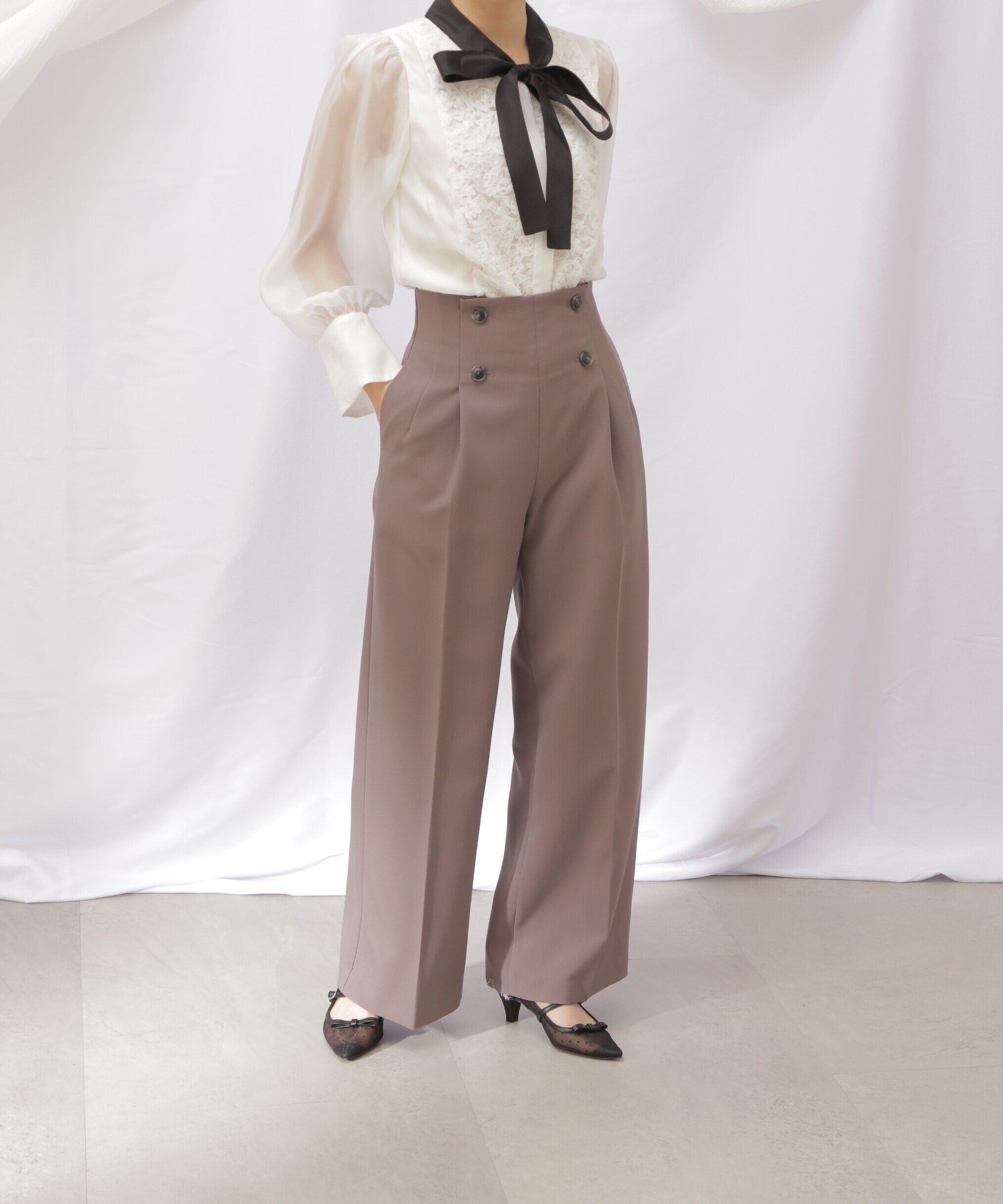  「スコッチ釦ワイドパンツ」|その他|モカ