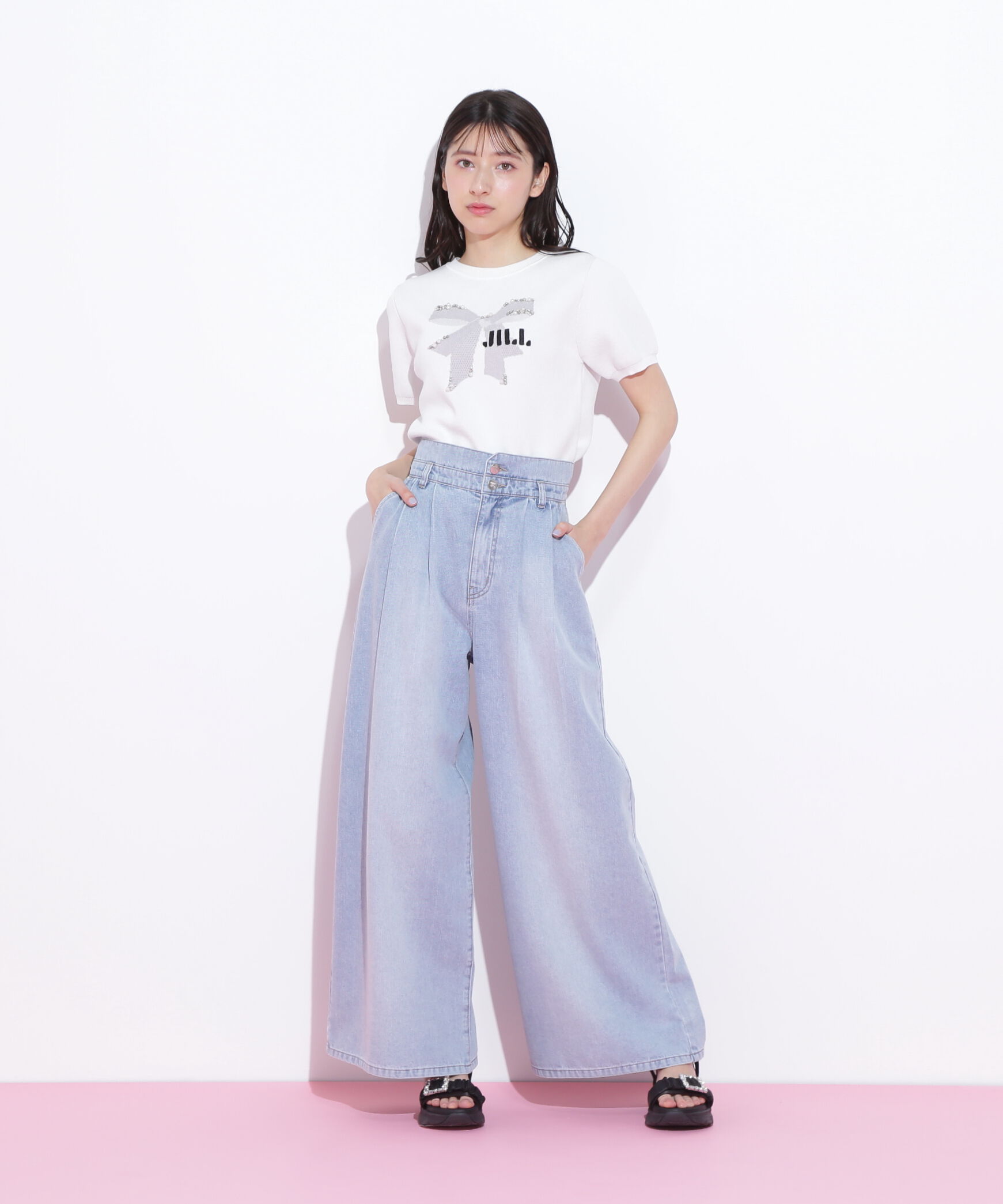  「リボンジャガードビジューニットトップス」|ニット・セーター|