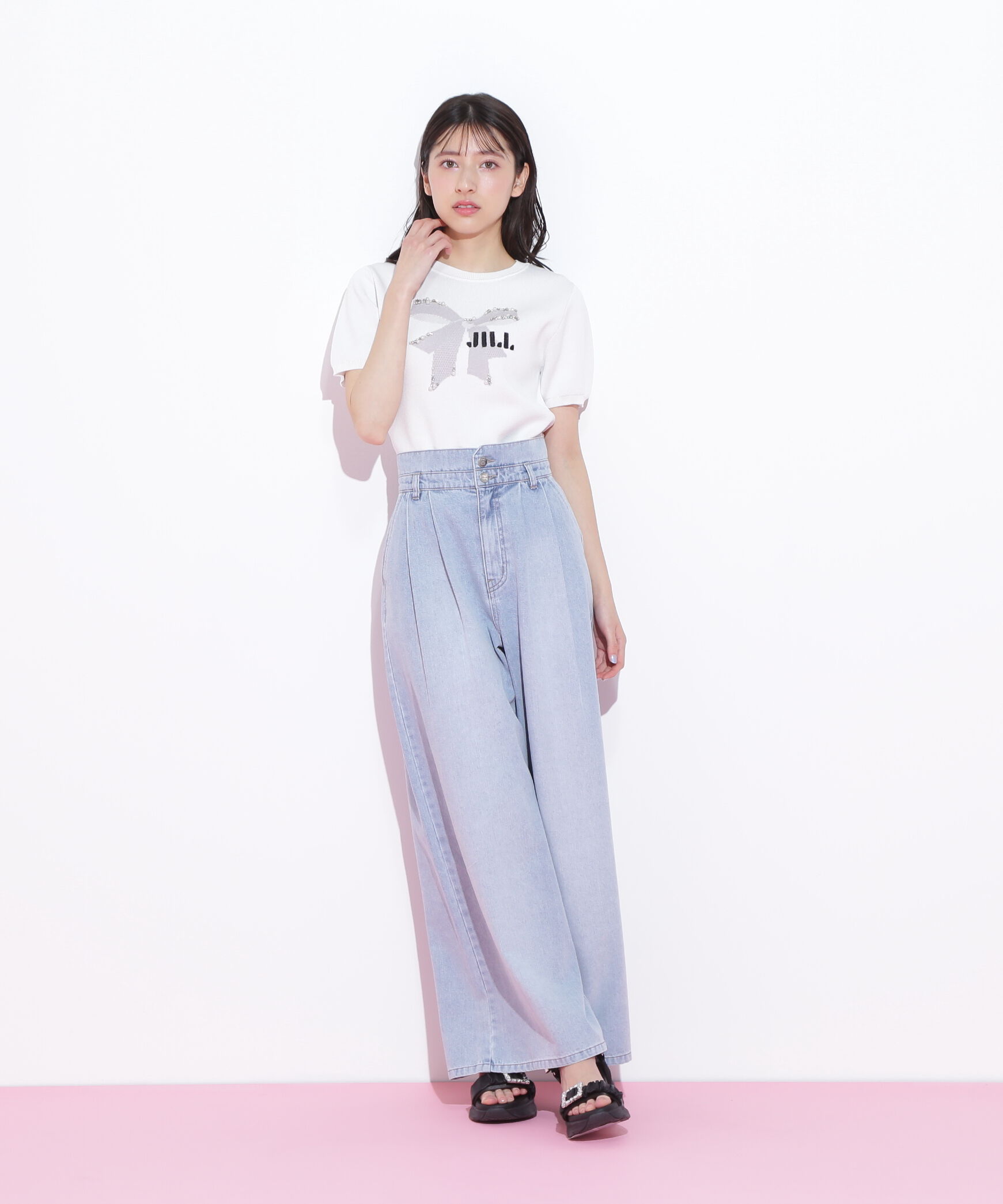  「リボンジャガードビジューニットトップス」|ニット・セーター|