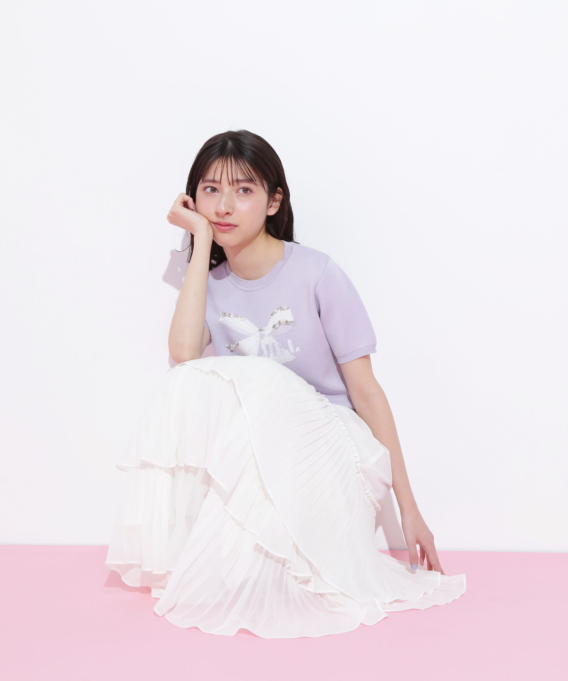  「リボンジャガードビジューニットトップス」|ニット・セーター|