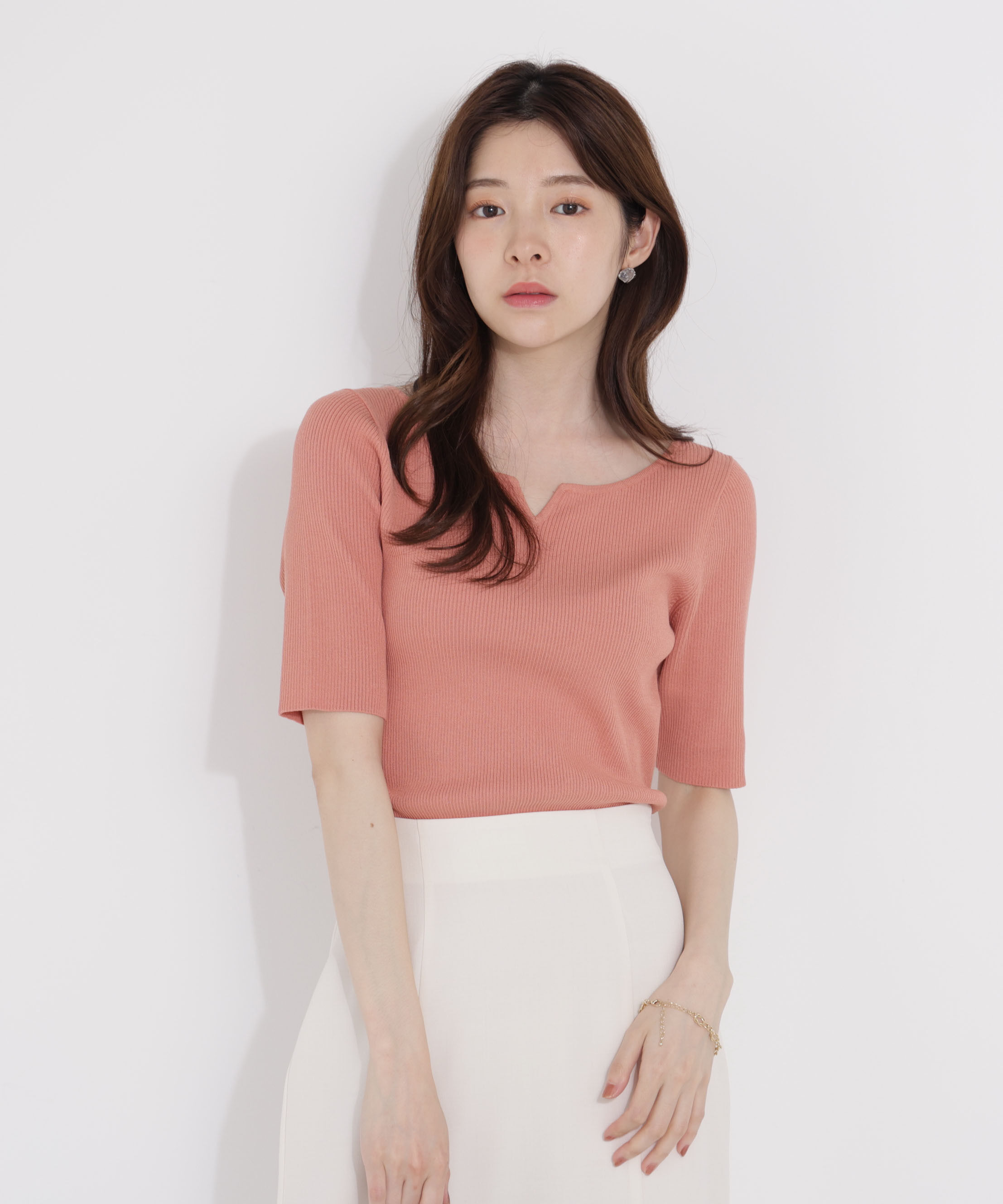 PROPORTION BODY DRESSING「ヘンリーネックリブニット」|ニット・セーター|オレンジ