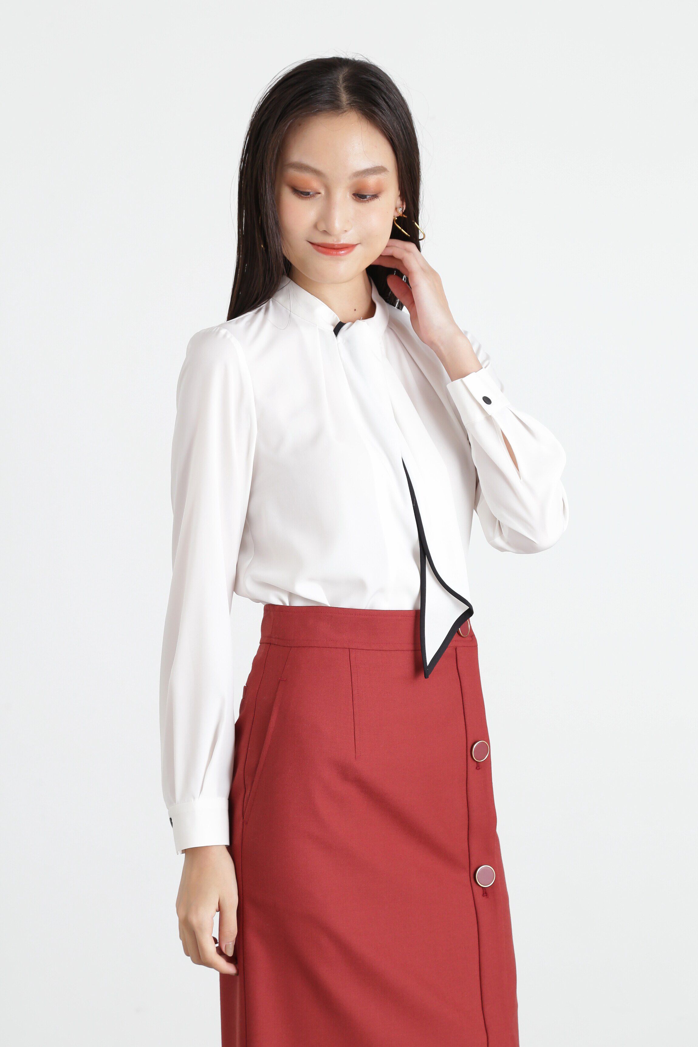  「◆バイカラーボウタイブラウス」|シャツ・ブラウス|エクリュ1