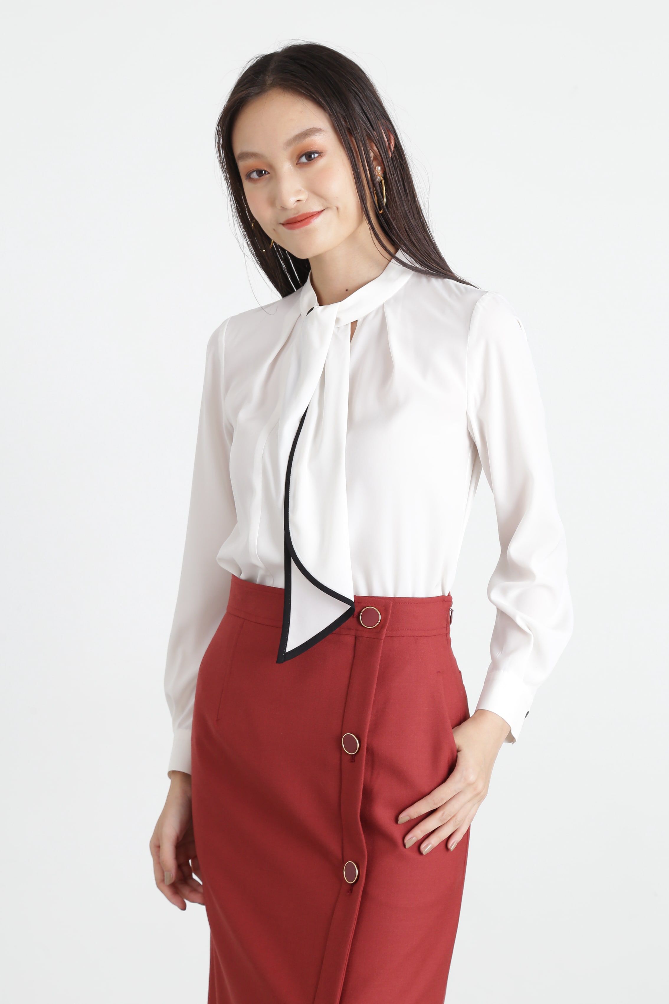  「◆バイカラーボウタイブラウス」|シャツ・ブラウス|