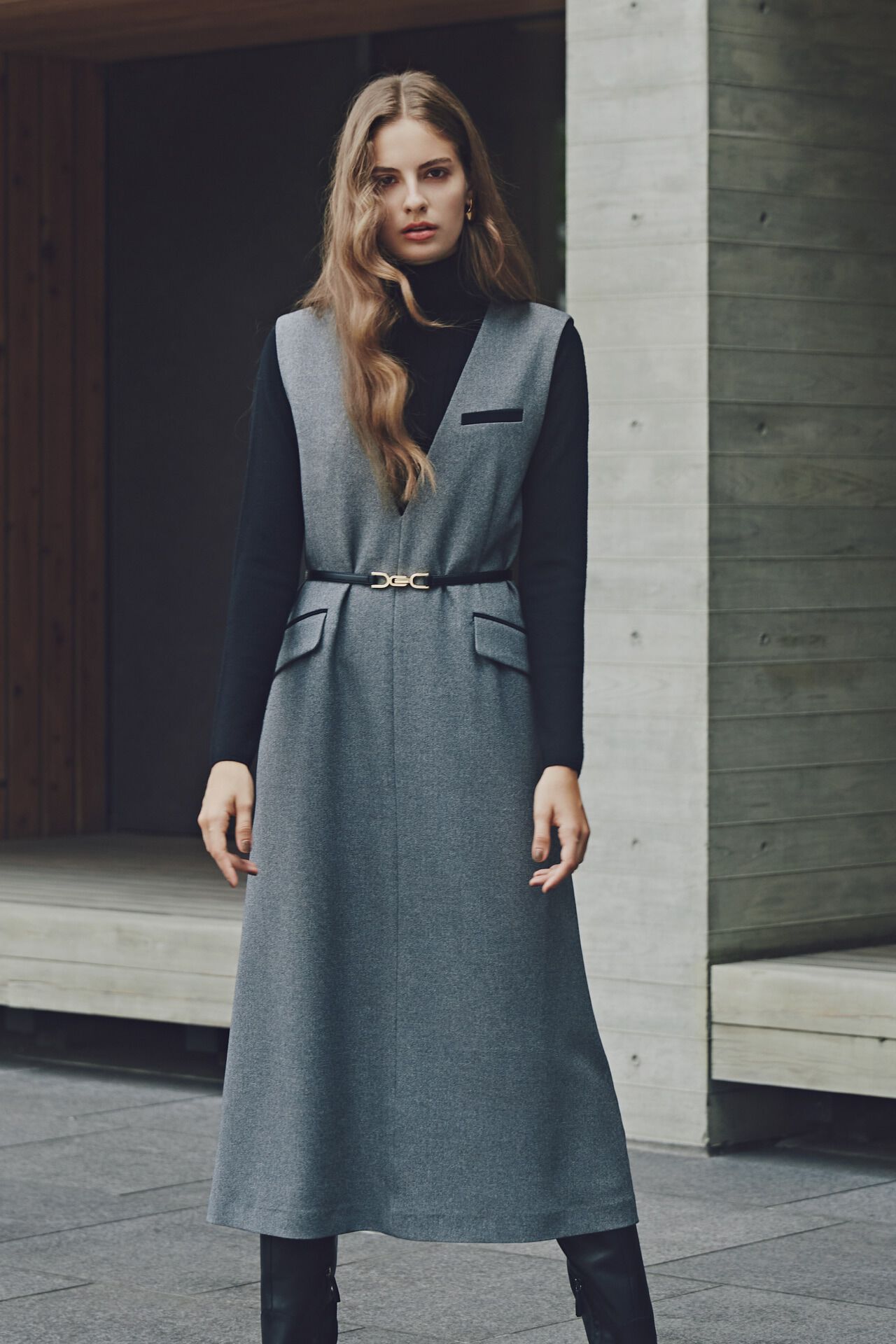  「◆マスキュリンロングワンピース」|ワンピース|グレー