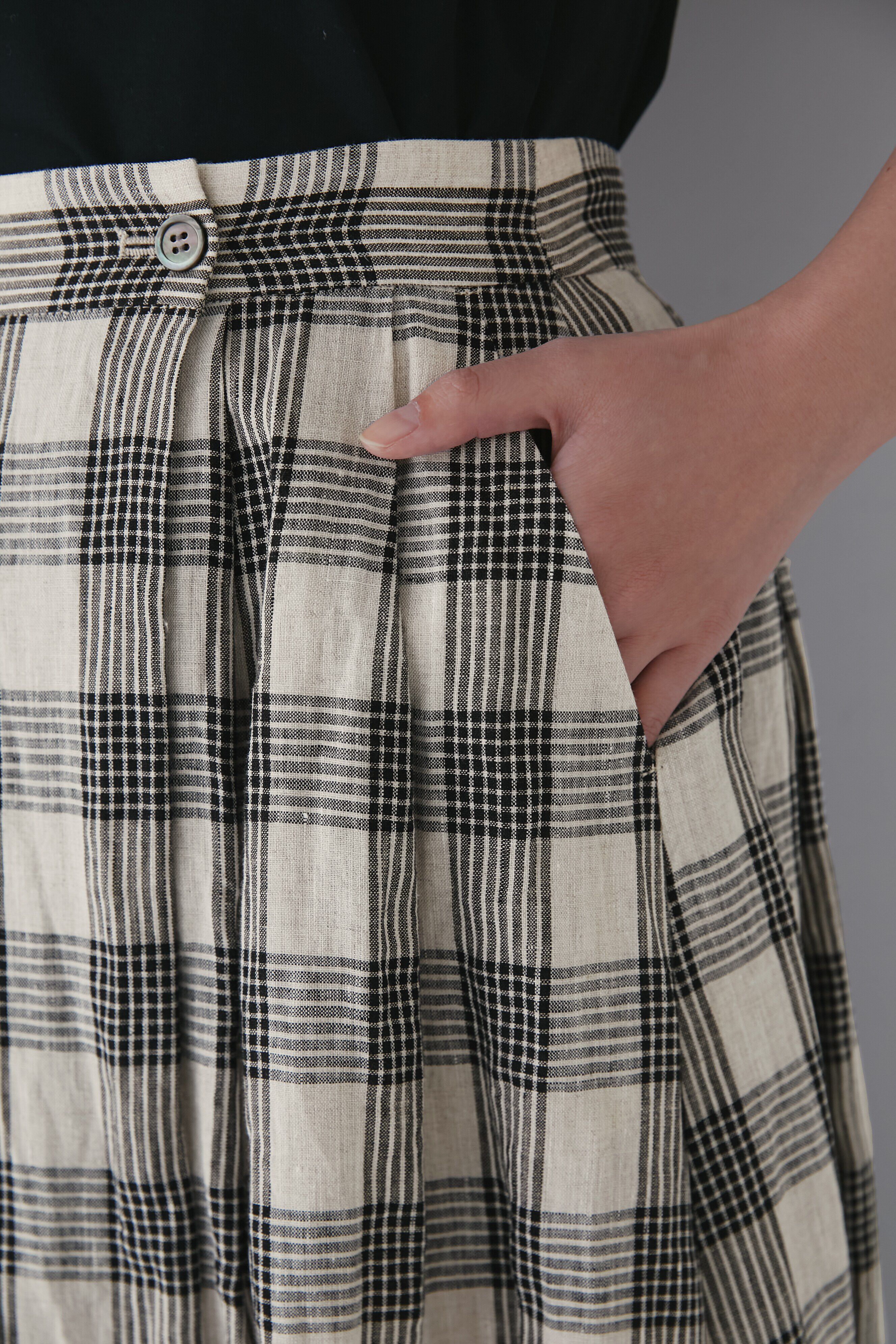  「◆麻チェックボリュームスカート」|スカート|