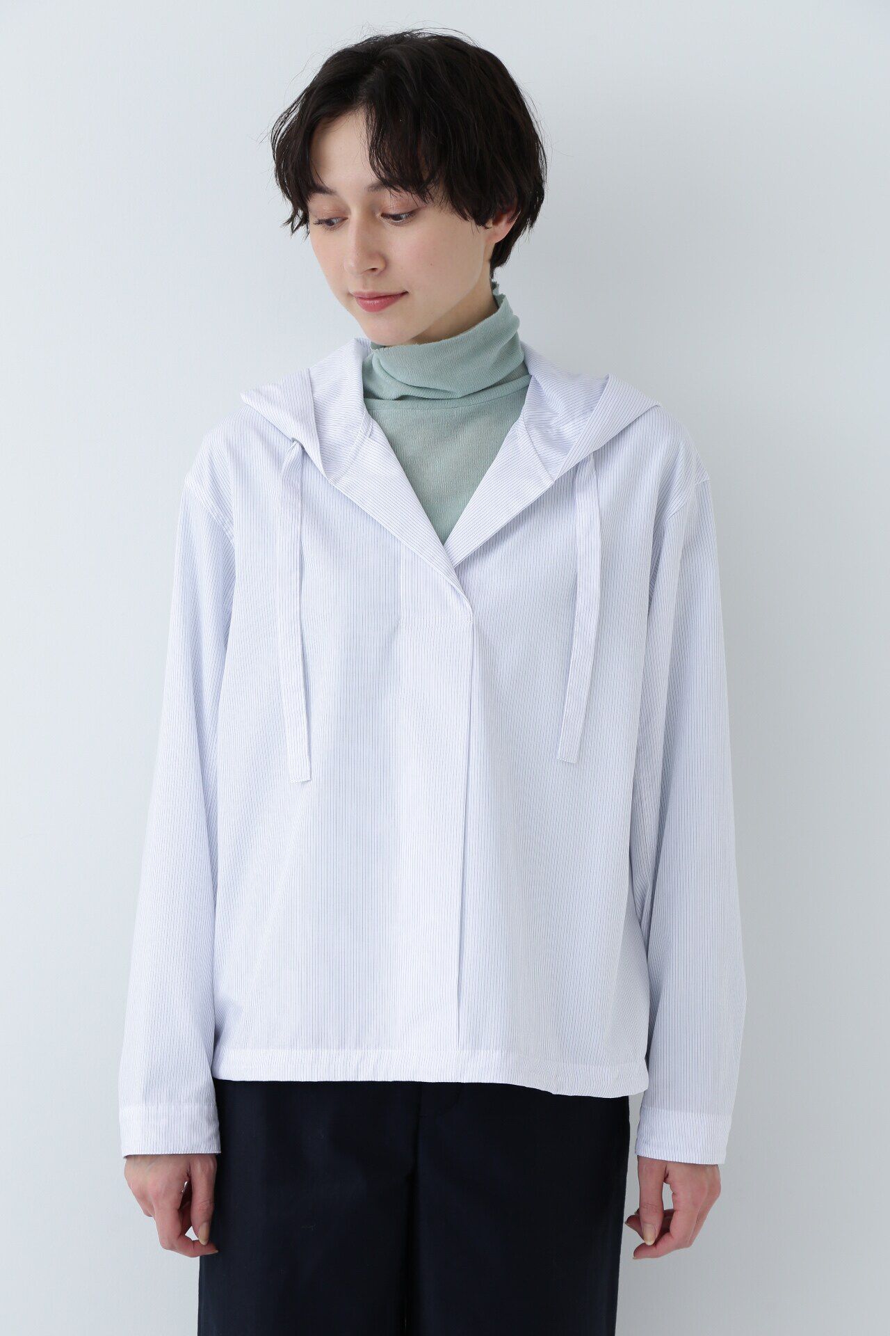  「◆フード付きストライプブラウス」|シャツ・ブラウス|