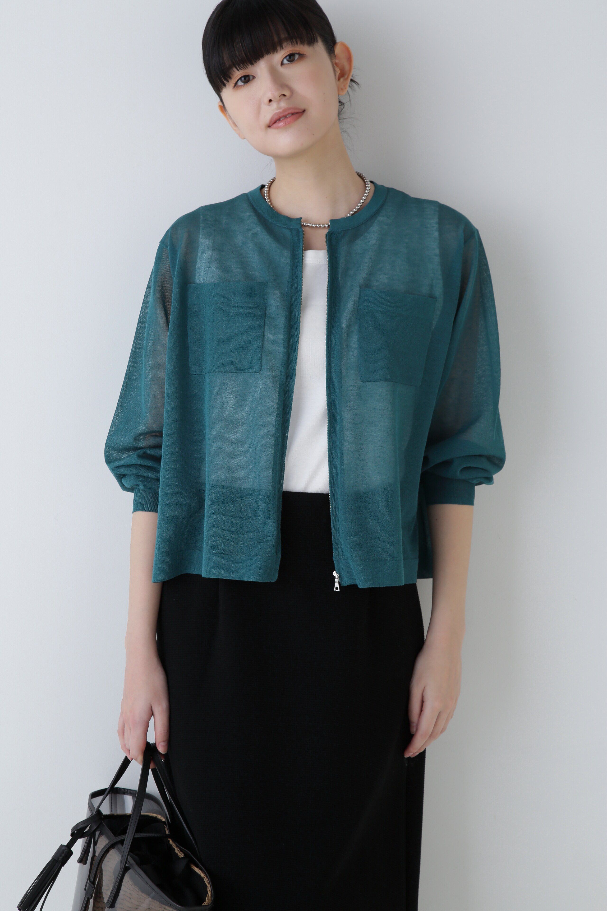  「◆シアーハイゲージニットジップアップカーディガン」|ニット・セーター|グリーン