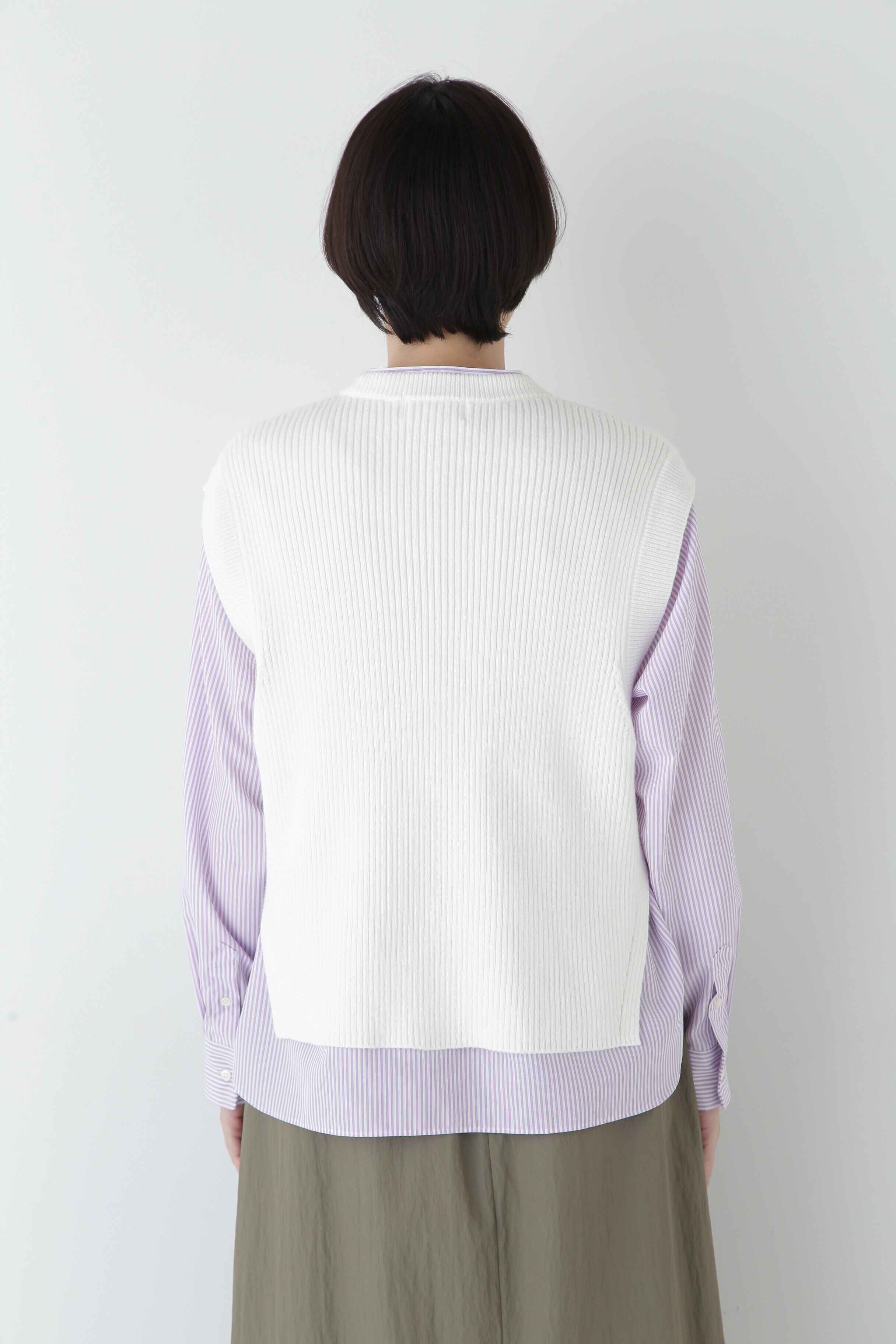  「◆【ウォッシャブル】綿ポリリブ見えクルーベスト」|ニット・セーター|