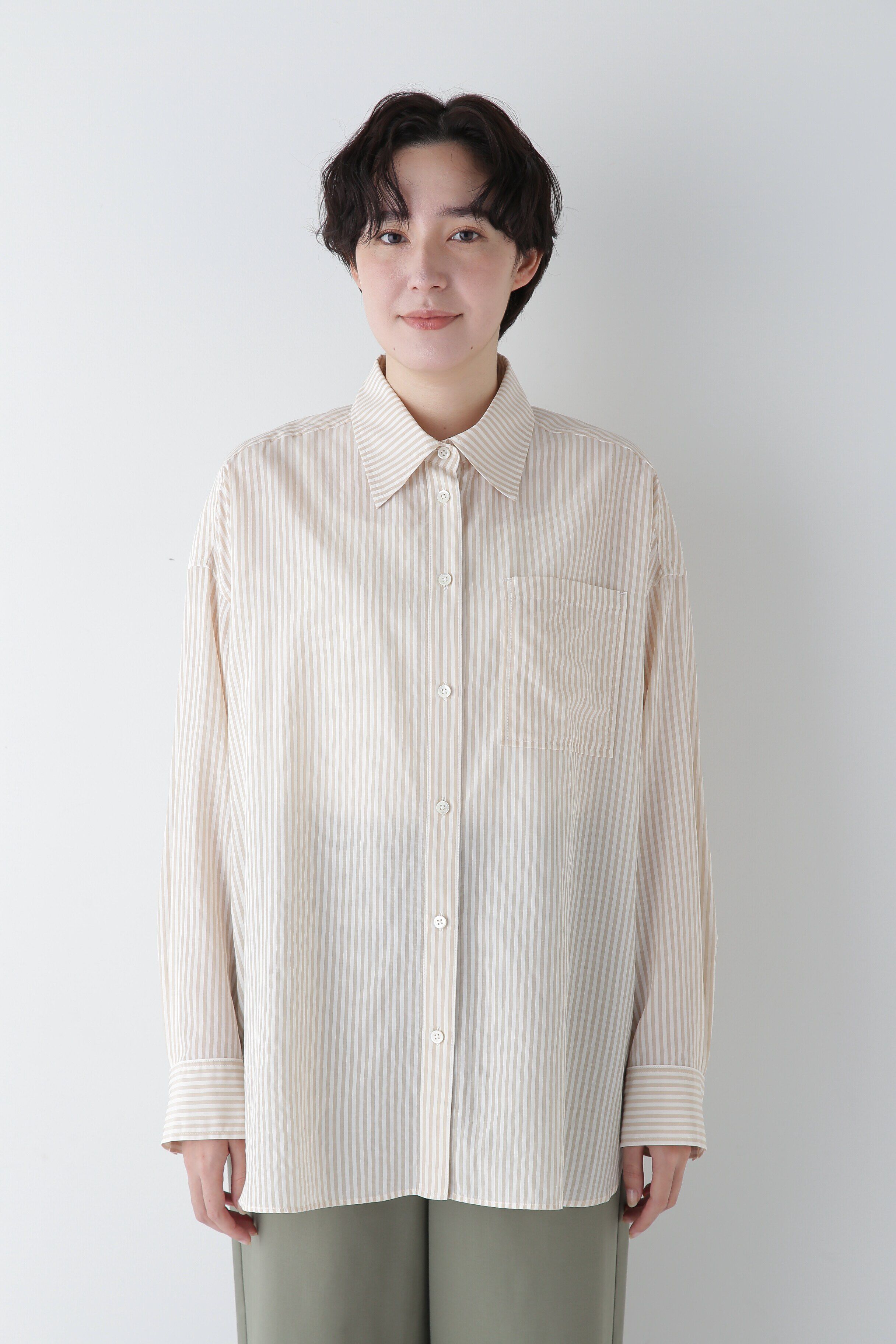  「◆オーガニックコットン混ストライプオーバーシャツ」|シャツ・ブラウス|