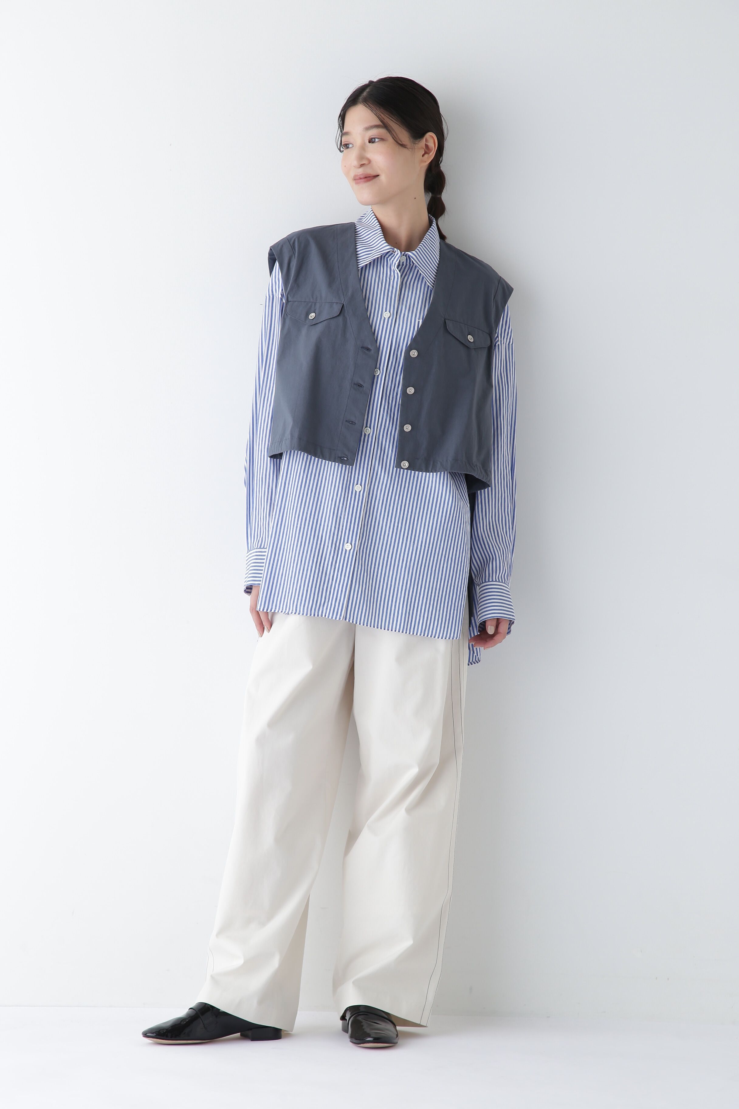  「◆オーガニックコットン混ストライプオーバーシャツ」|シャツ・ブラウス|