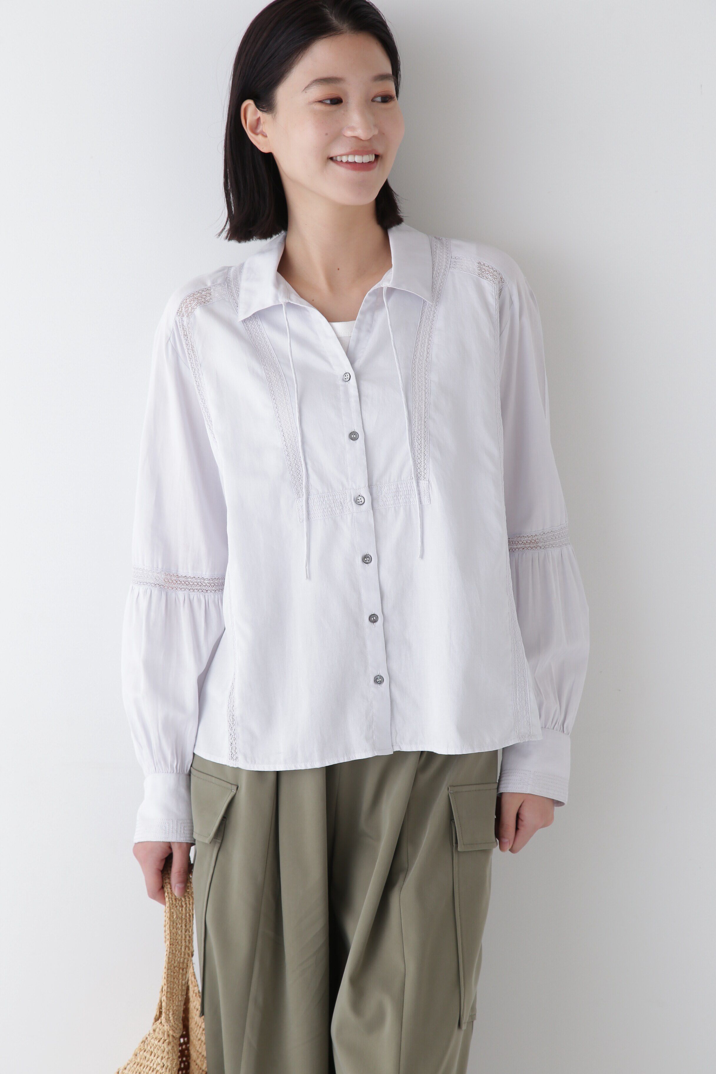  「◆コットンサテンインドスキッパーブラウス」|シャツ・ブラウス|