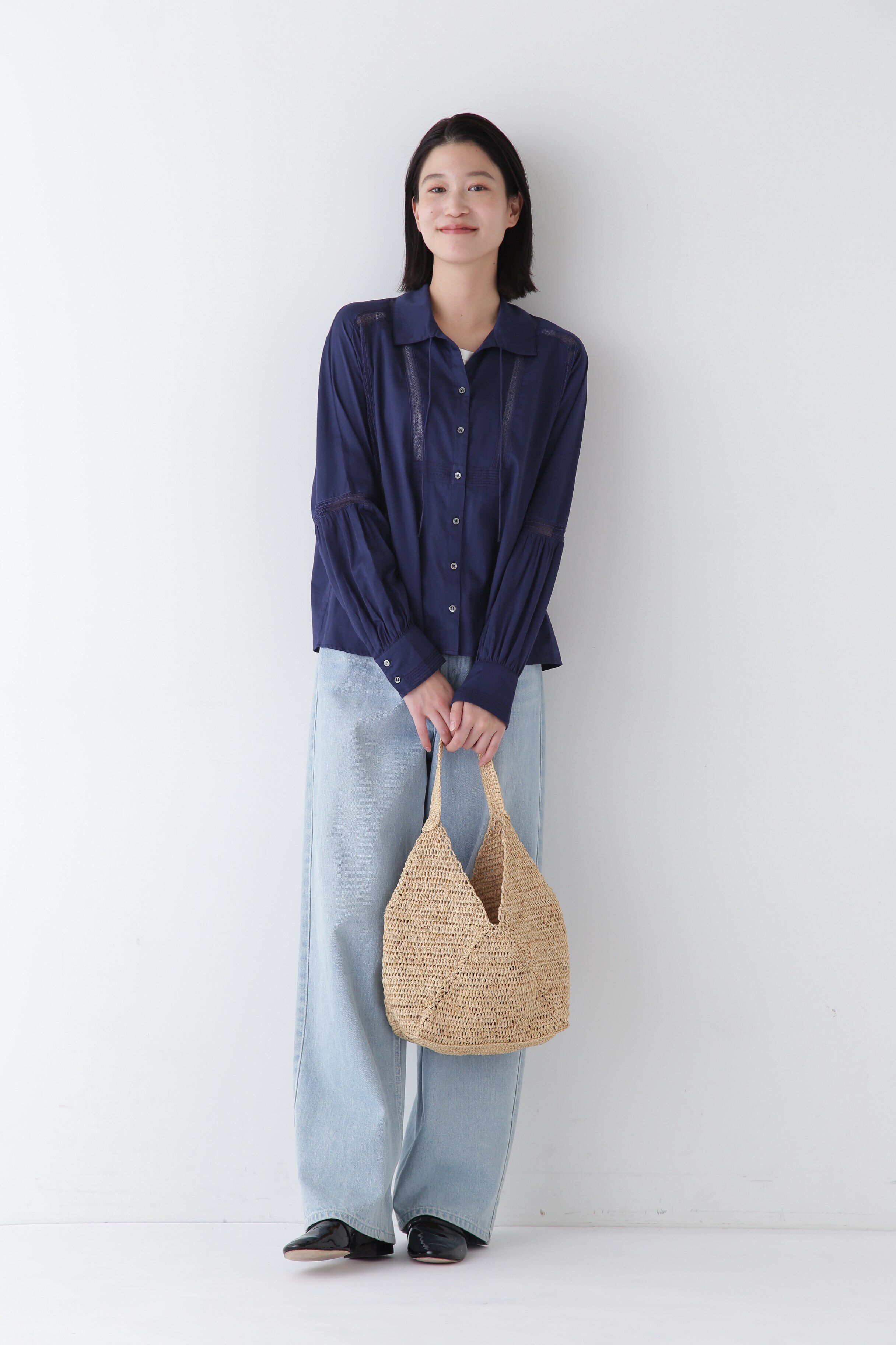  「◆コットンサテンインドスキッパーブラウス」|シャツ・ブラウス|