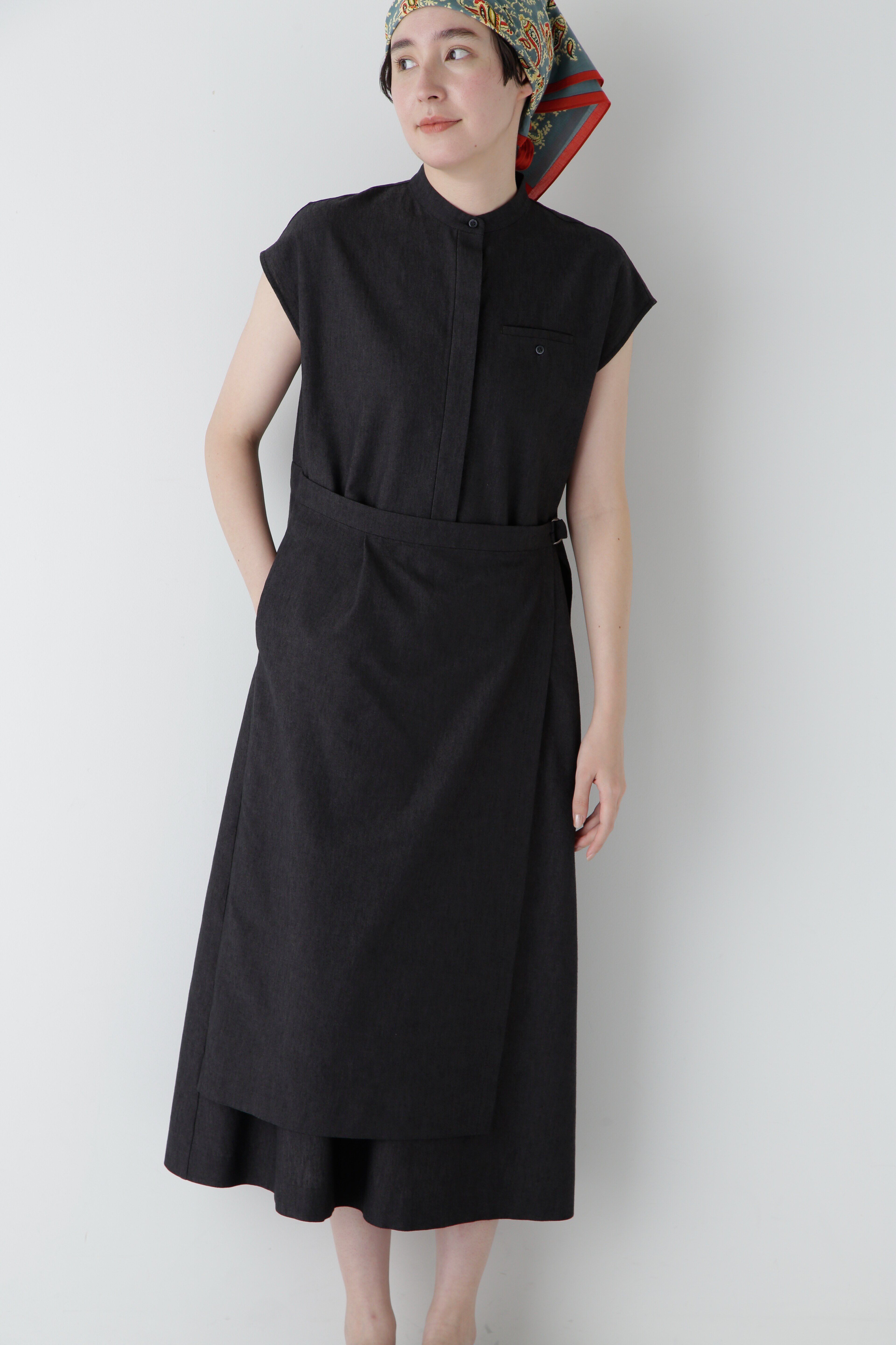  「◆コットンポリレーヨンリネンワンピース」|ワンピース|チャコール1