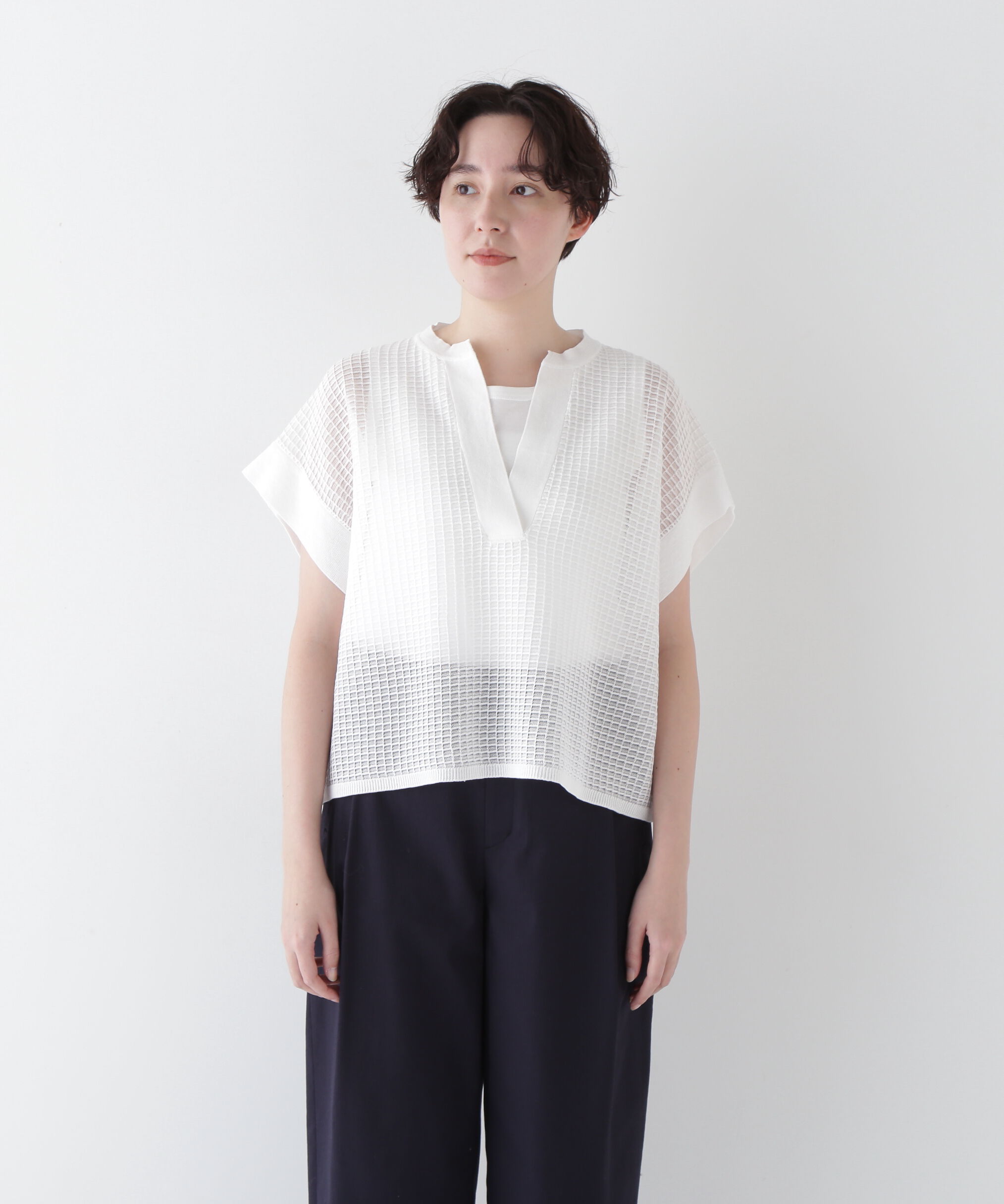  「◆【ウォッシャブル】【WEB・一部店舗限定】コットンポリエステルシアーチェックスキッパー」|ニット・セーター|