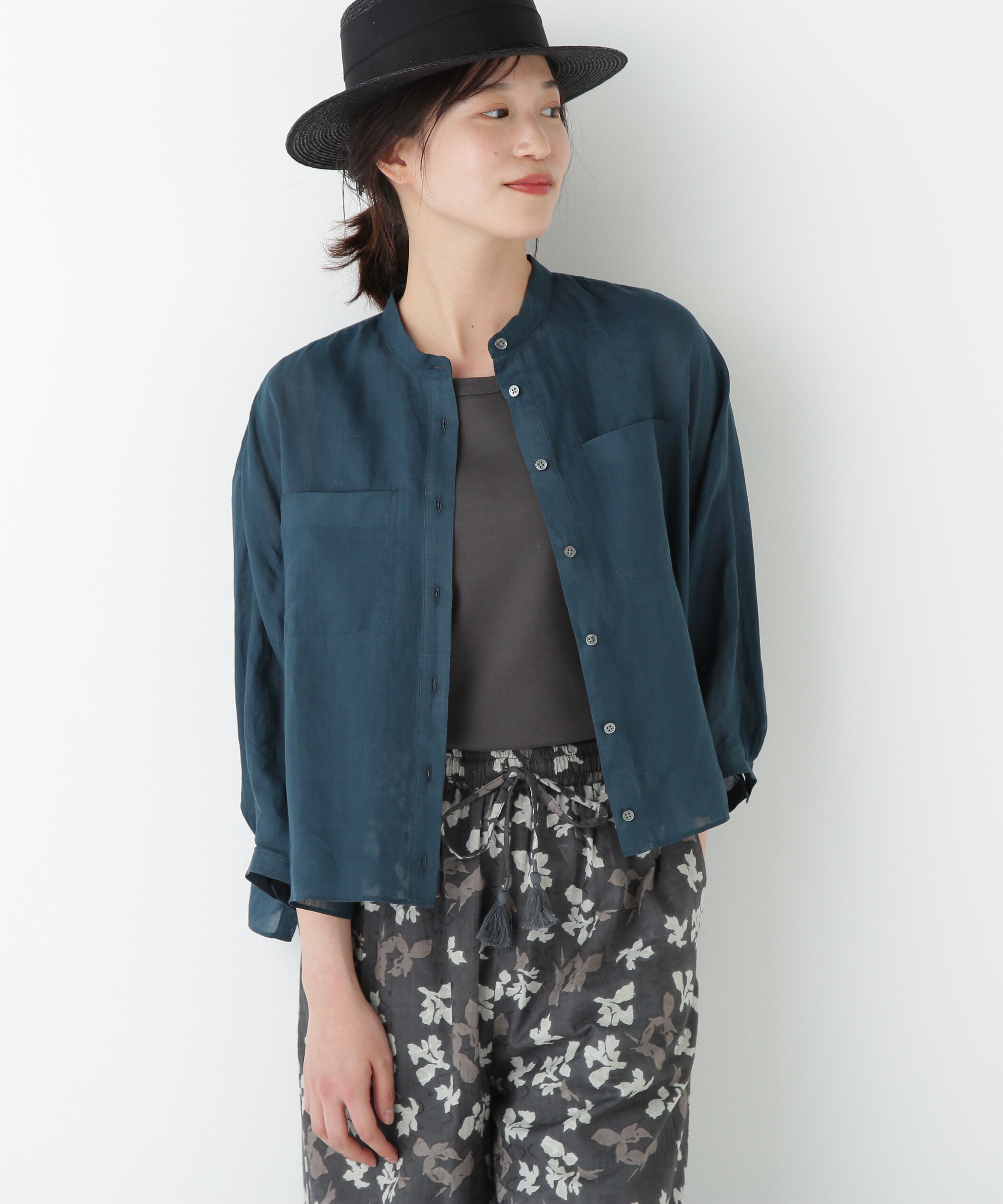  「◆ラミーバンドカラーシャツブラウス」|シャツ・ブラウス|グリーン