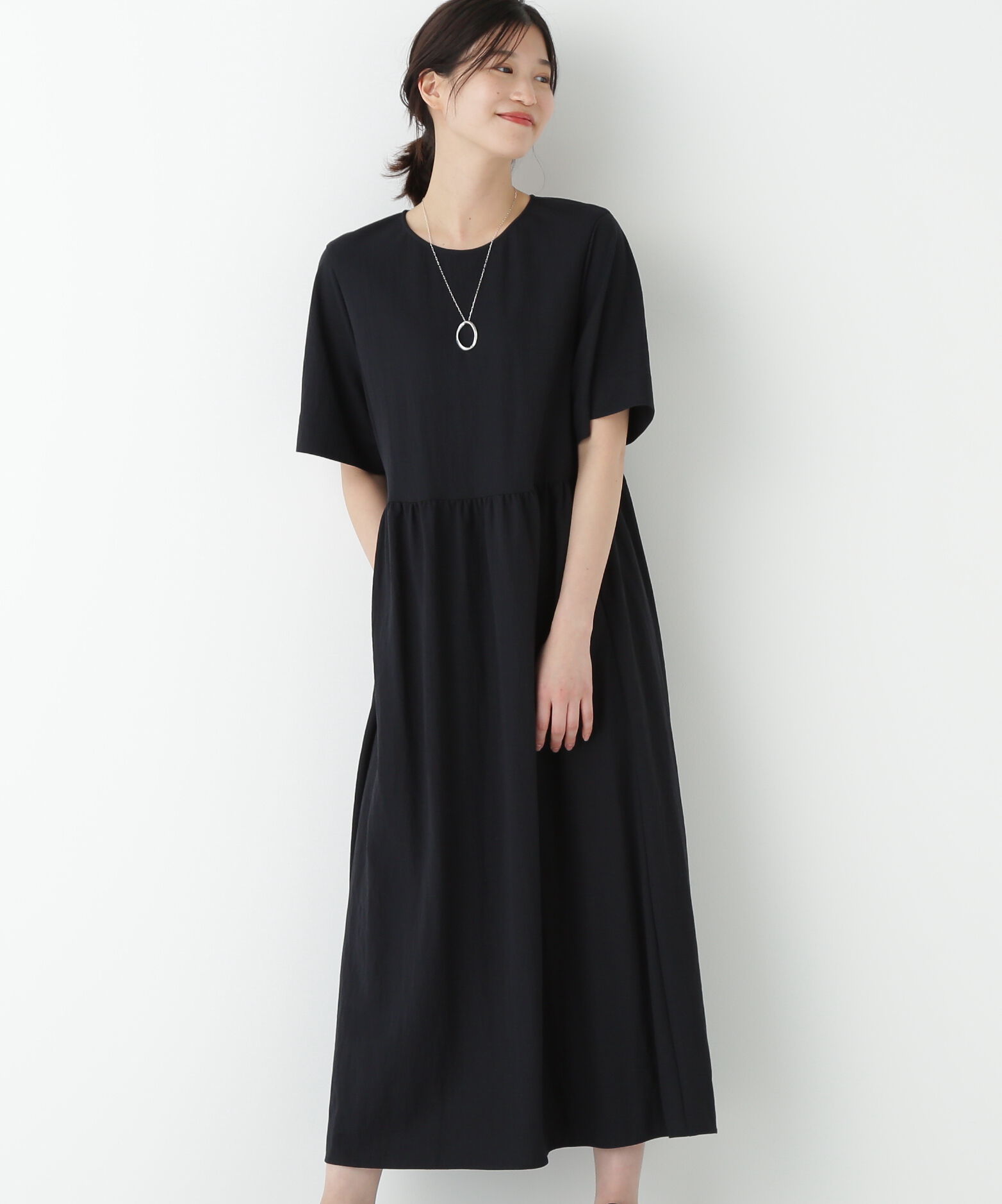  「◆ＲＮスムースギャザーＡラインワンピース」|ワンピース|ネイビー