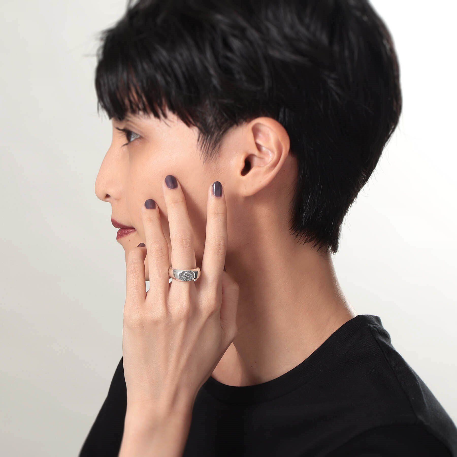 COCOSHNIK ONKITSCH「シルバー カラーストーン ブラックドルジーアゲート ニュアンスリングL」|リング|