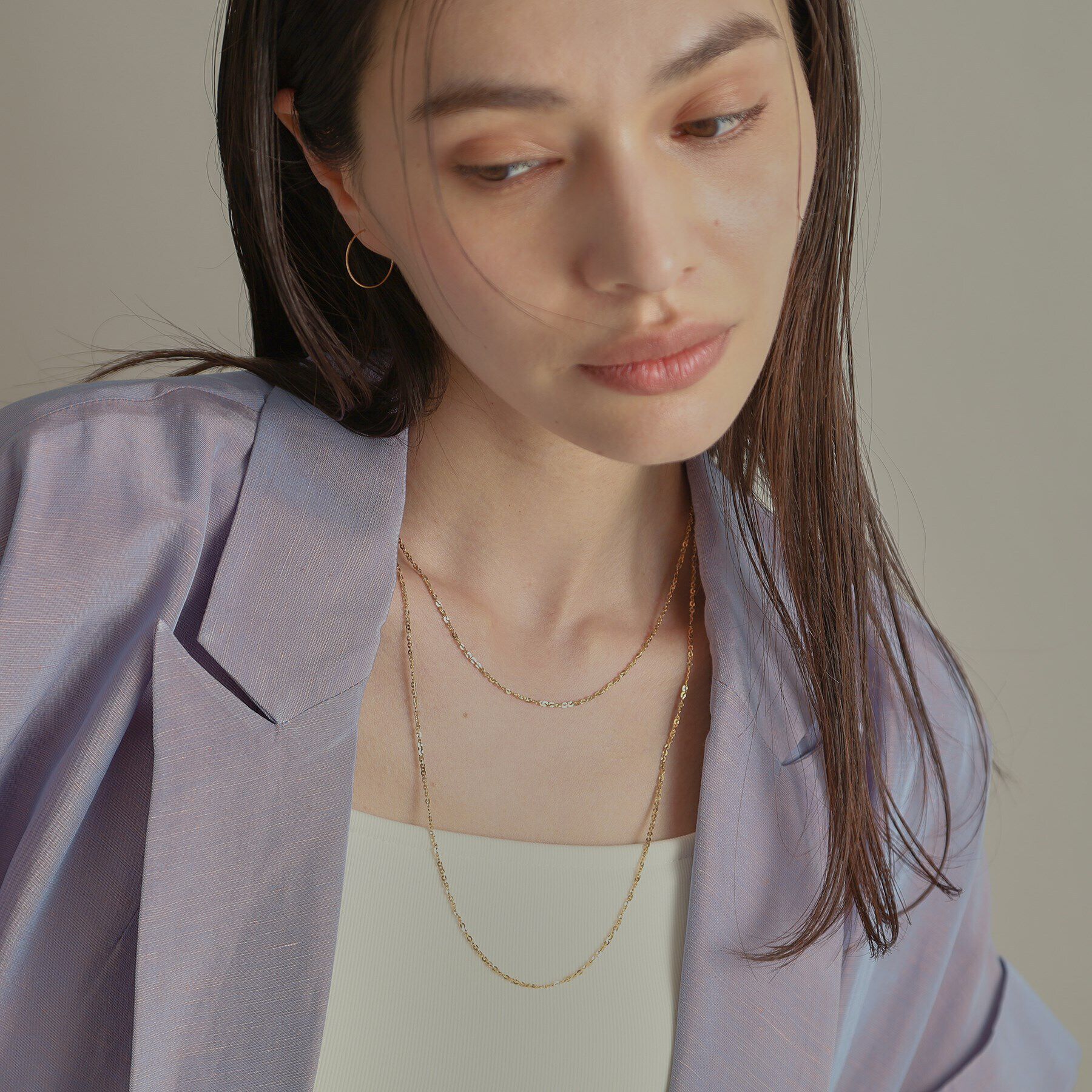 COCOSHNIK「K18フレスコフラットチェーン ネックレス太60cm」|ネックレス|