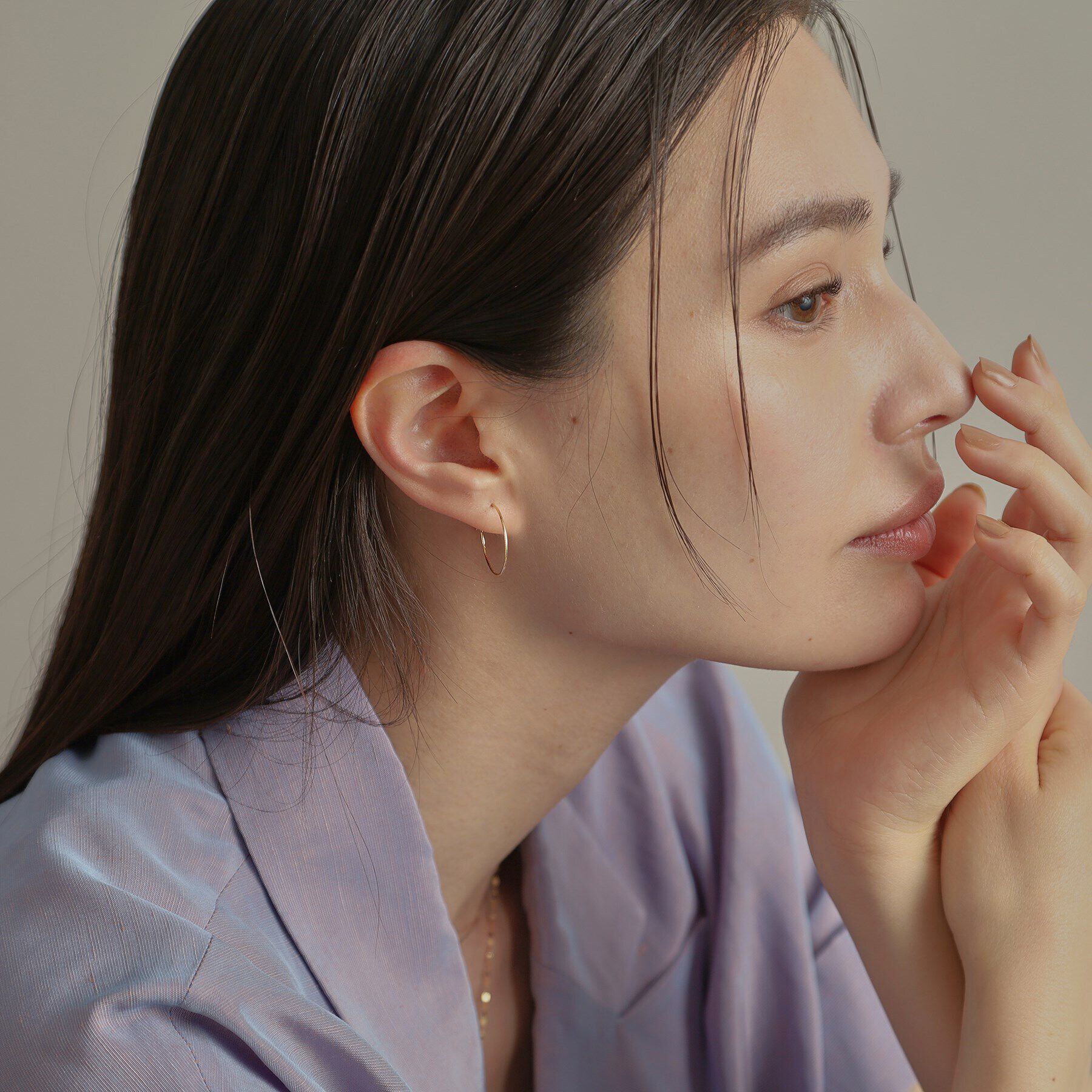 COCOSHNIK「K18オメガチェーン フープピアス小」|ピアス|