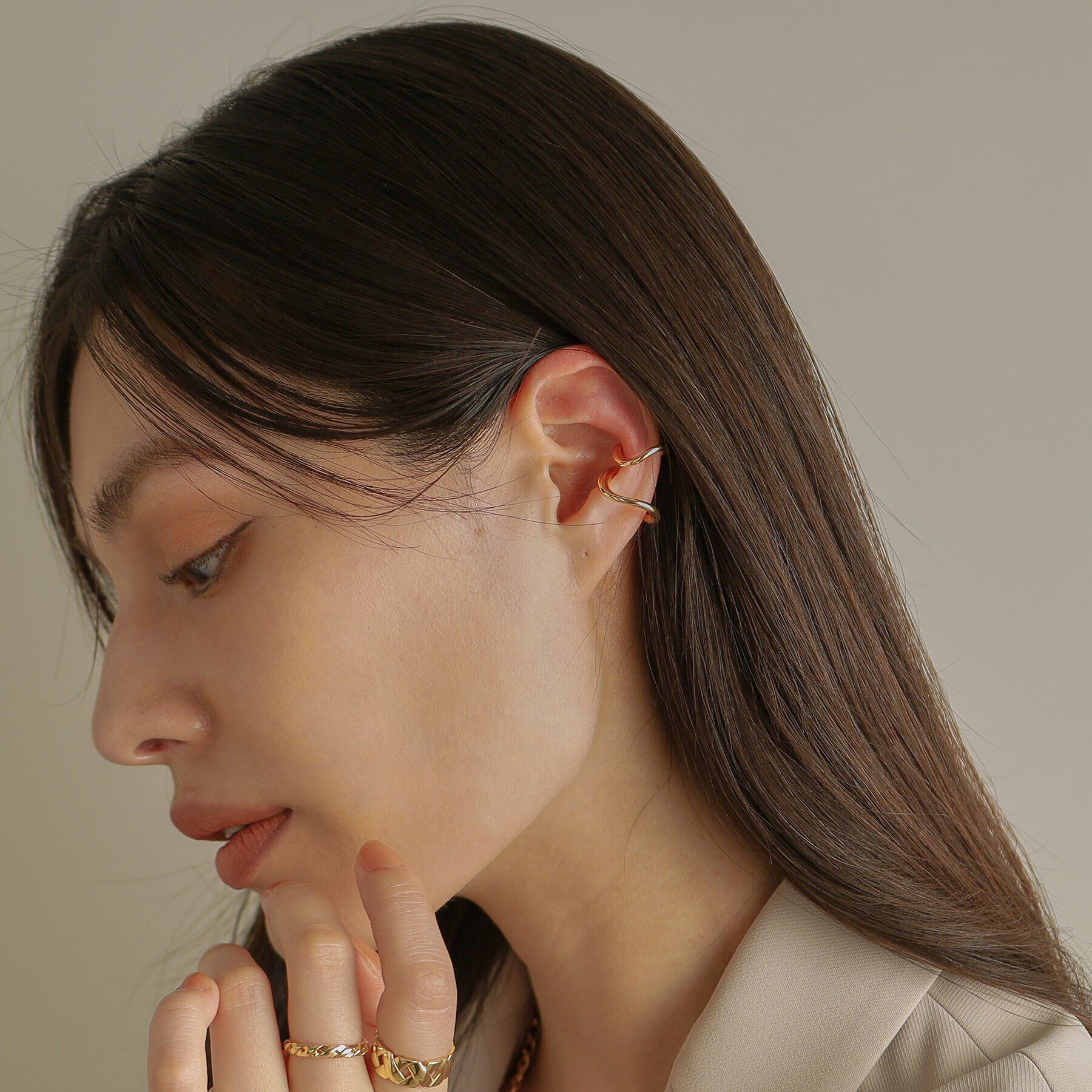 COCOSHNIK「K10Sライン イヤーカフ小」|イヤリング|