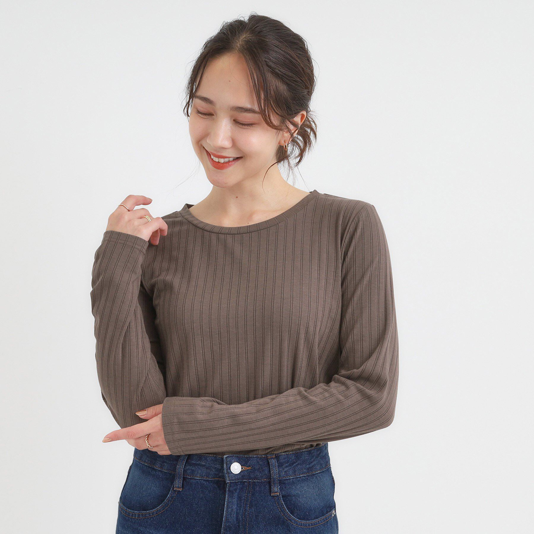 SHOO･LA･RUE「【S-LL】1枚でも、重ね着にも ワイドテレコ クルーネックインナー」|Tシャツ・カットソー|