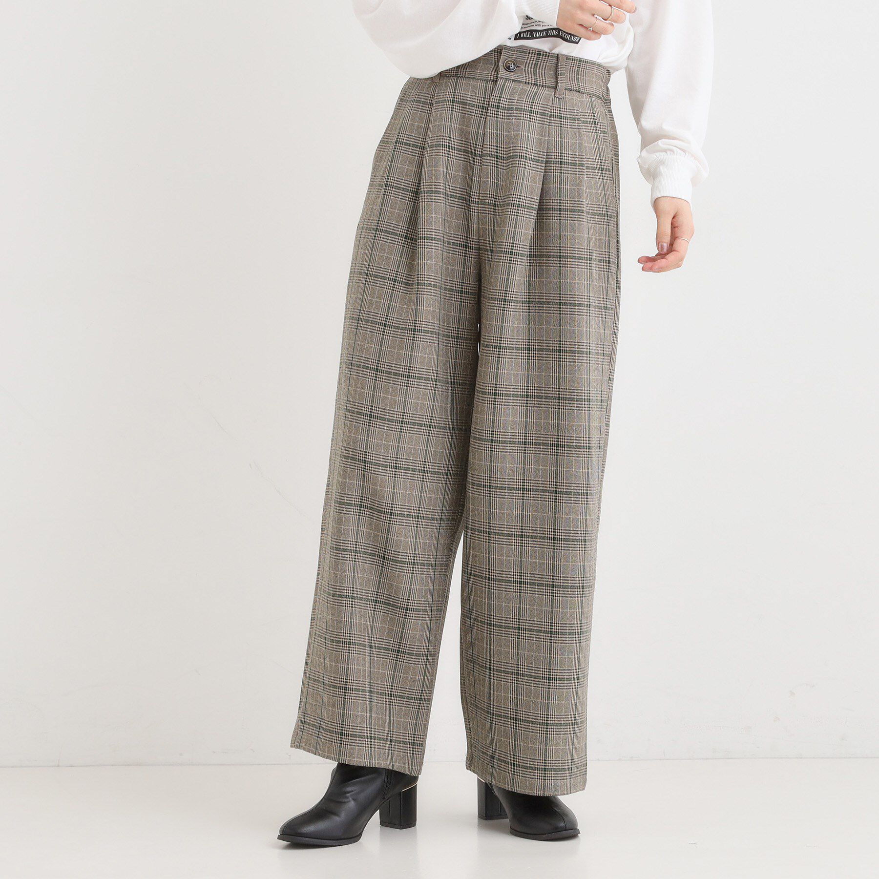 SHOO･LA･RUE「【セットアップ可】チェック柄タックワイドパンツ」|その他|