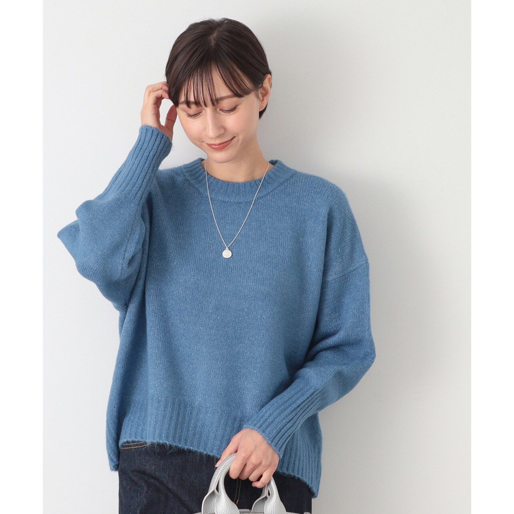 Dessin「【洗える】ショート丈ワイドクルーネックニット（XS～L）」|ニット・セーター|ブルー(092)