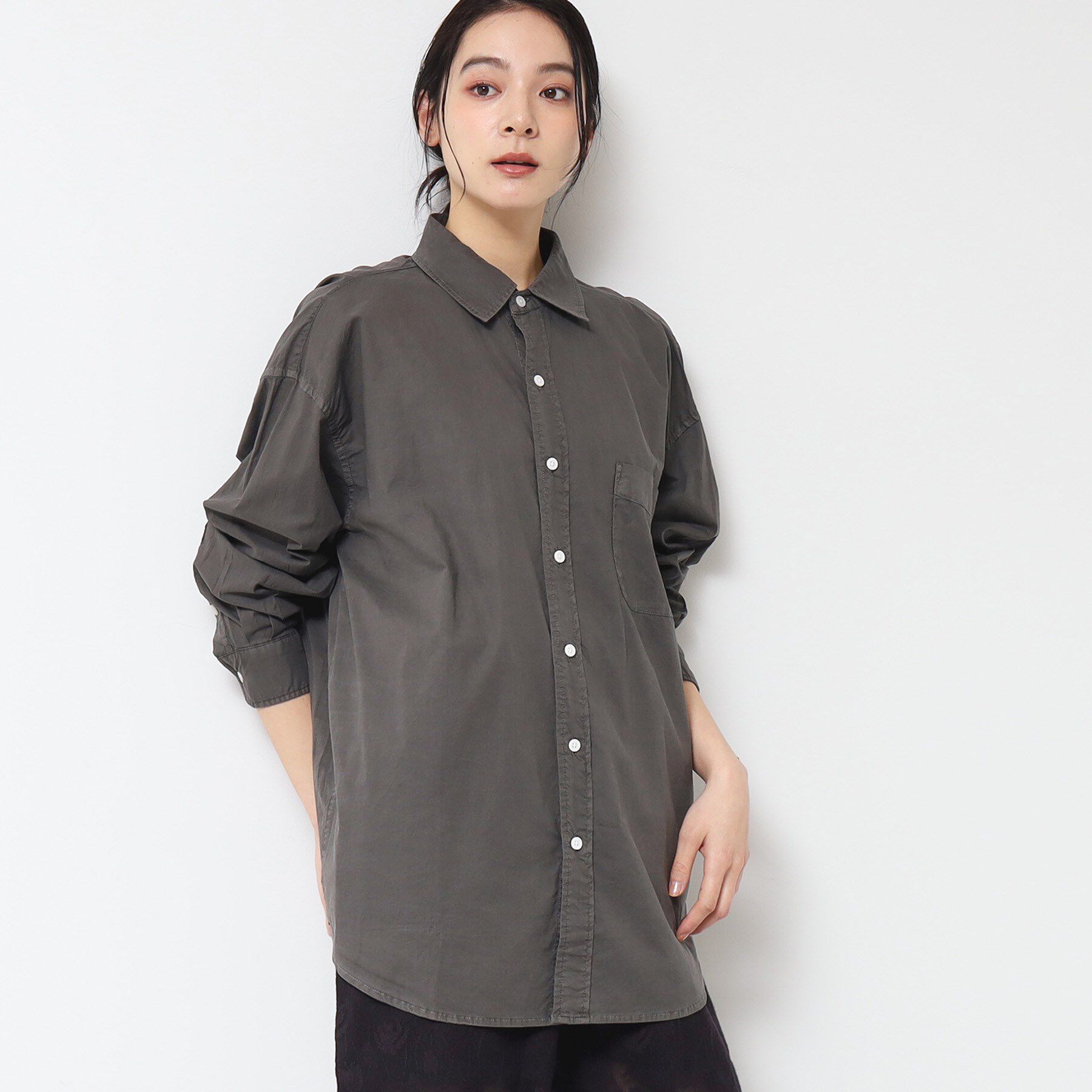 Dessin「【洗える】ピグメント染バックギャザーシャツ」|シャツ・ブラウス|チャコールグレー(0