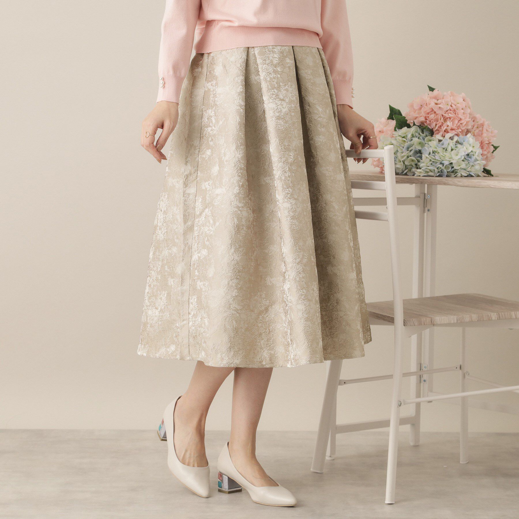 ITS&rsquo;DEMO「【通勤／後ろウエストゴム／手洗い可】ジャカードタックスカート」|スカート|