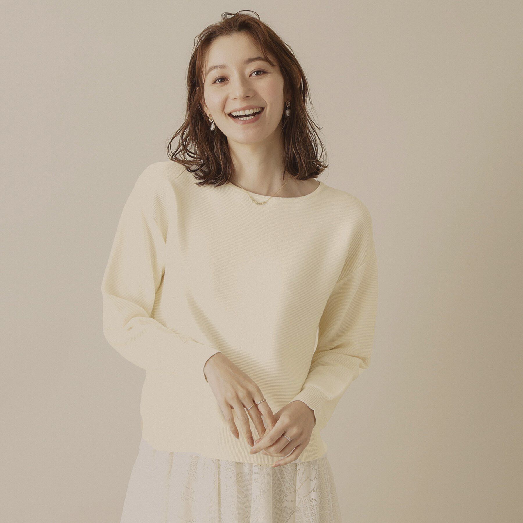 ITS&rsquo;DEMO「【アンチピリング／洗濯機OK】ガーター編みニット」|ニット・セーター|オフホワイト(003