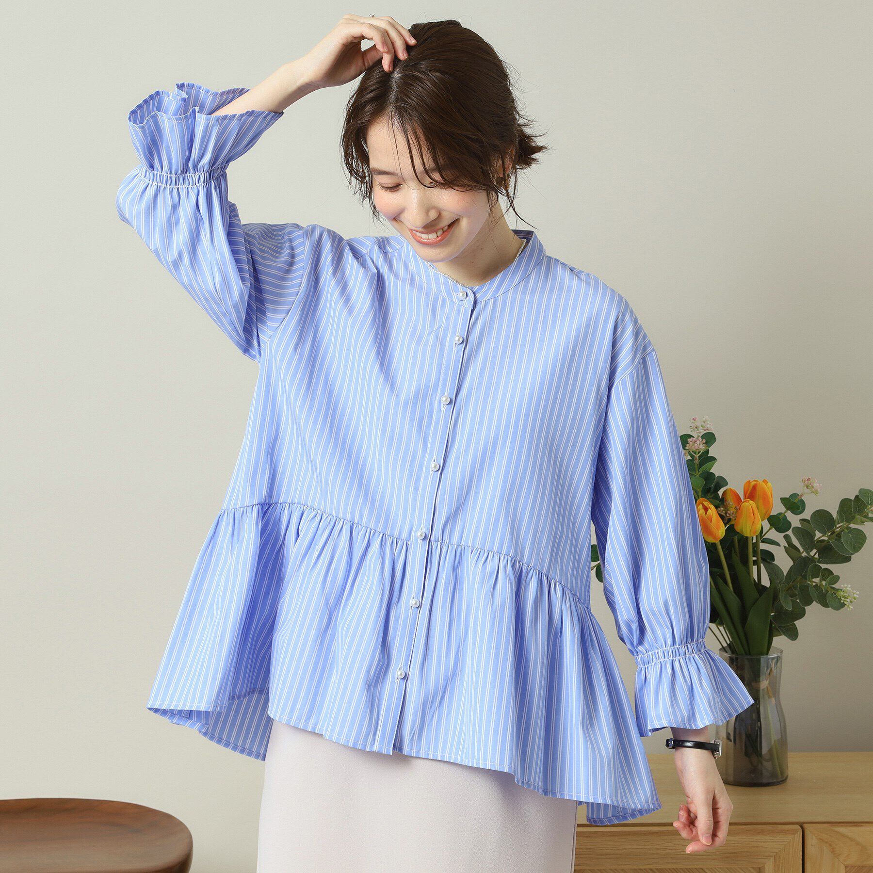 ITS&rsquo;DEMO「【手洗い可／通勤】ペプラムブラウス」|シャツ・ブラウス|サックスブルー(39