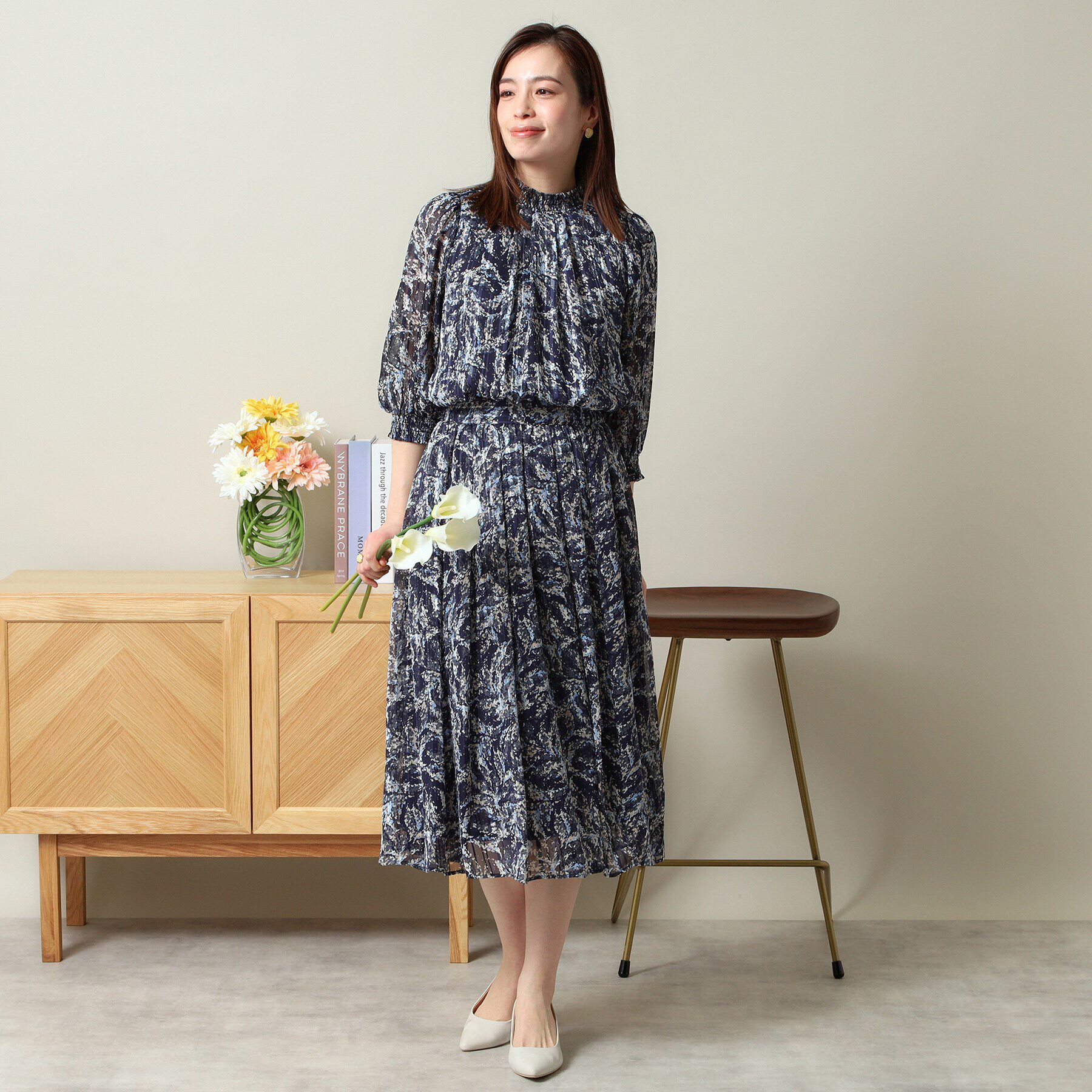 ITS&rsquo;DEMO「【ウエストゴム／手洗い可／セットアップ可】ラメストライプ花柄スカート」|スカート|