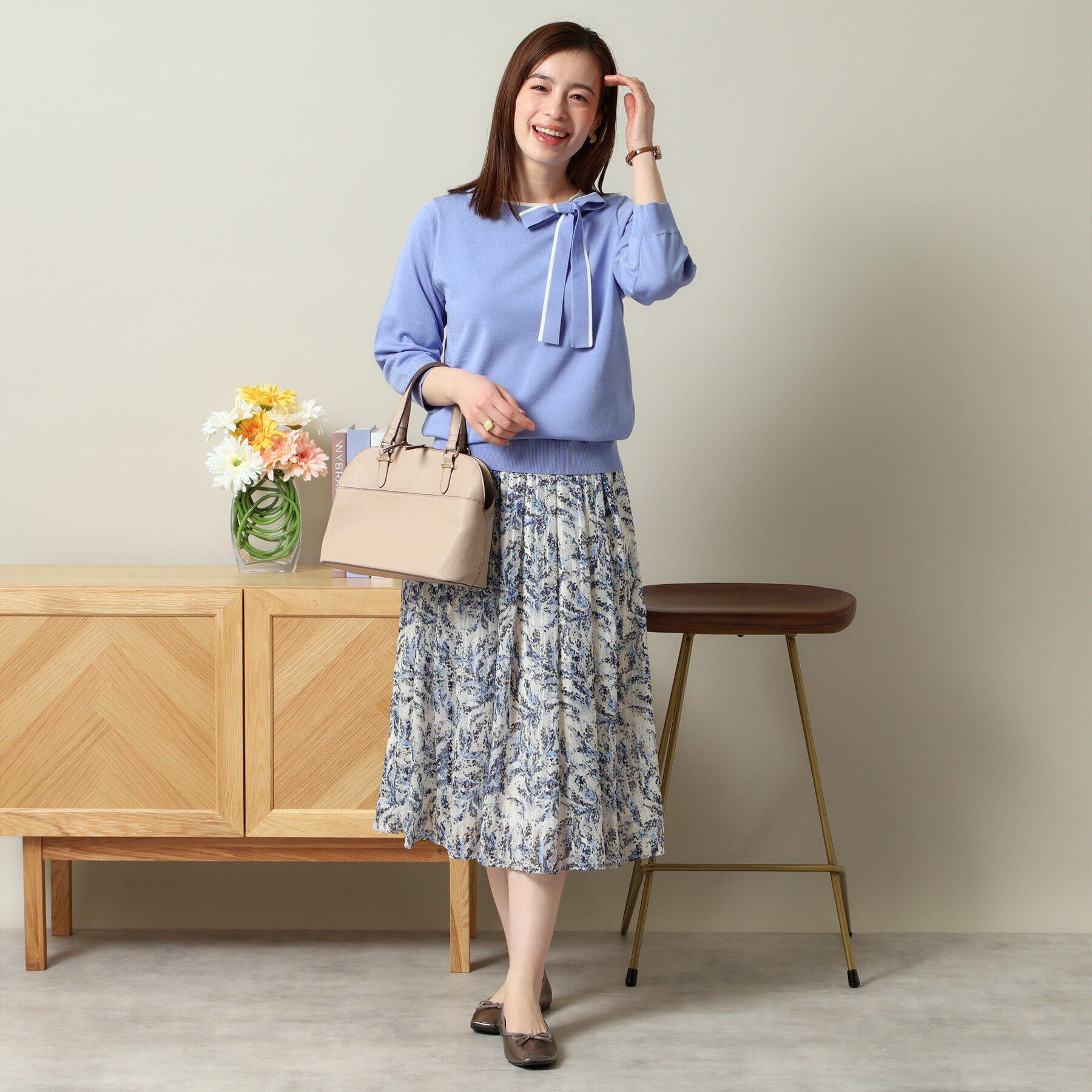 ITS&rsquo;DEMO「【ウエストゴム／手洗い可／セットアップ可】ラメストライプ花柄スカート」|スカート|