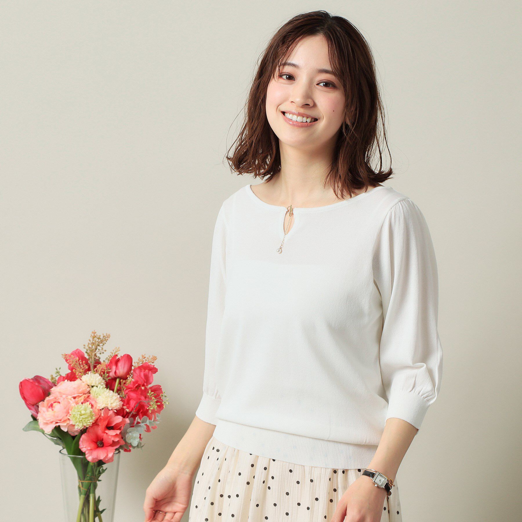 ITS&rsquo;DEMO「【UVケア／接触冷感／アンチピリング／洗濯機OK】キーネックニット」|ニット・セーター|オフホワイト(003