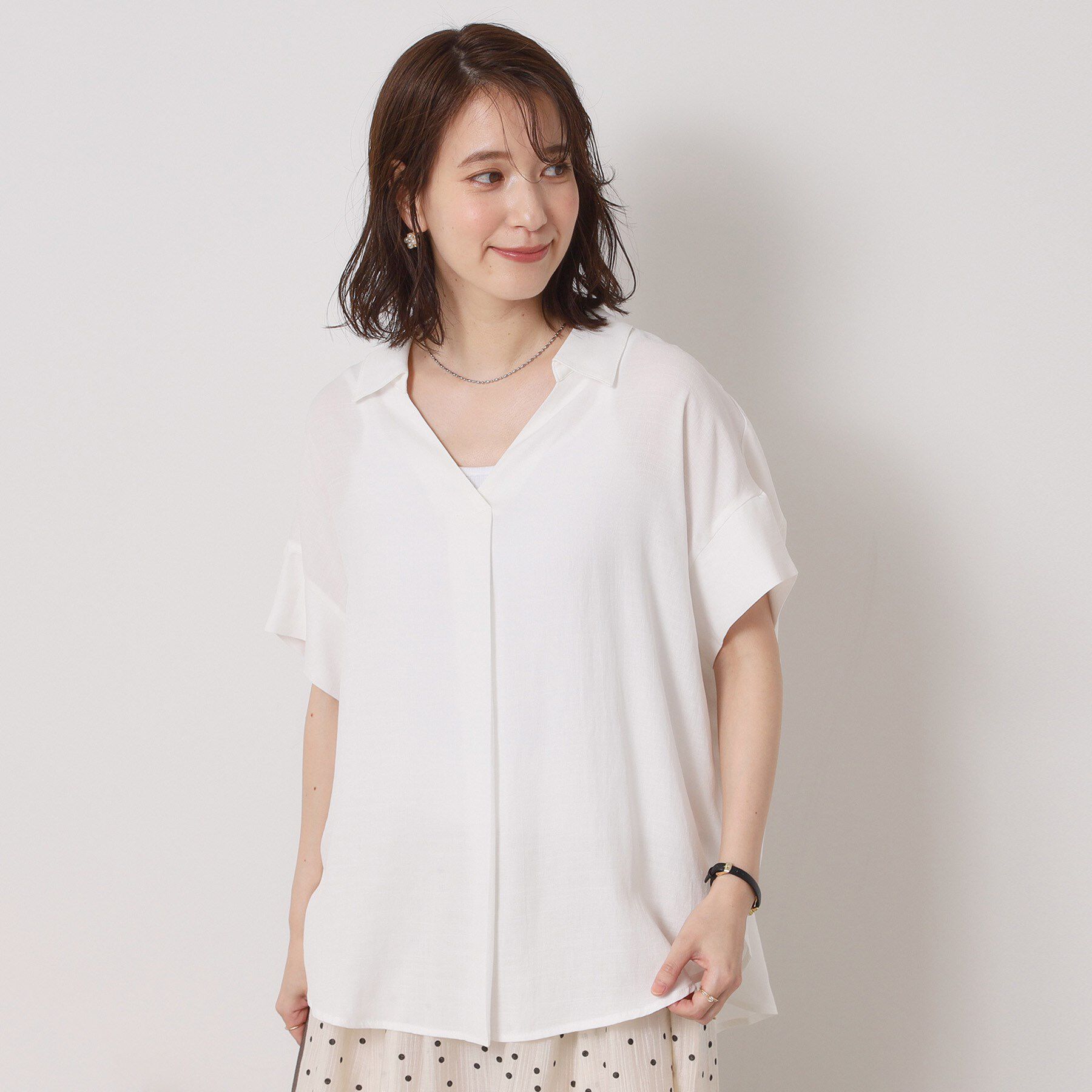 ITS&rsquo;DEMO「【接触冷感／手洗い可】強撚スラブスキッパーブラウス」|シャツ・ブラウス|