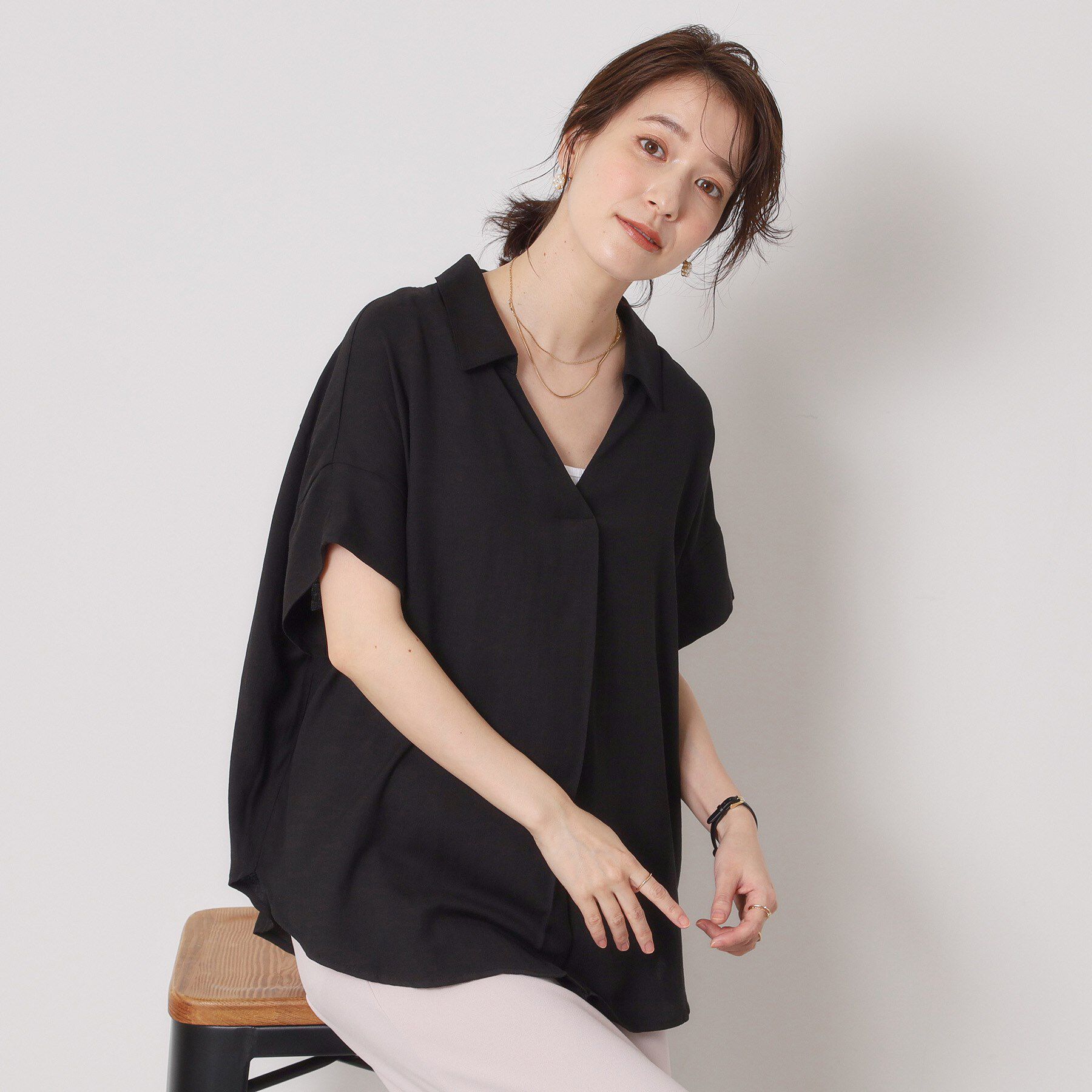 ITS&rsquo;DEMO「【接触冷感／手洗い可】強撚スラブスキッパーブラウス」|シャツ・ブラウス|