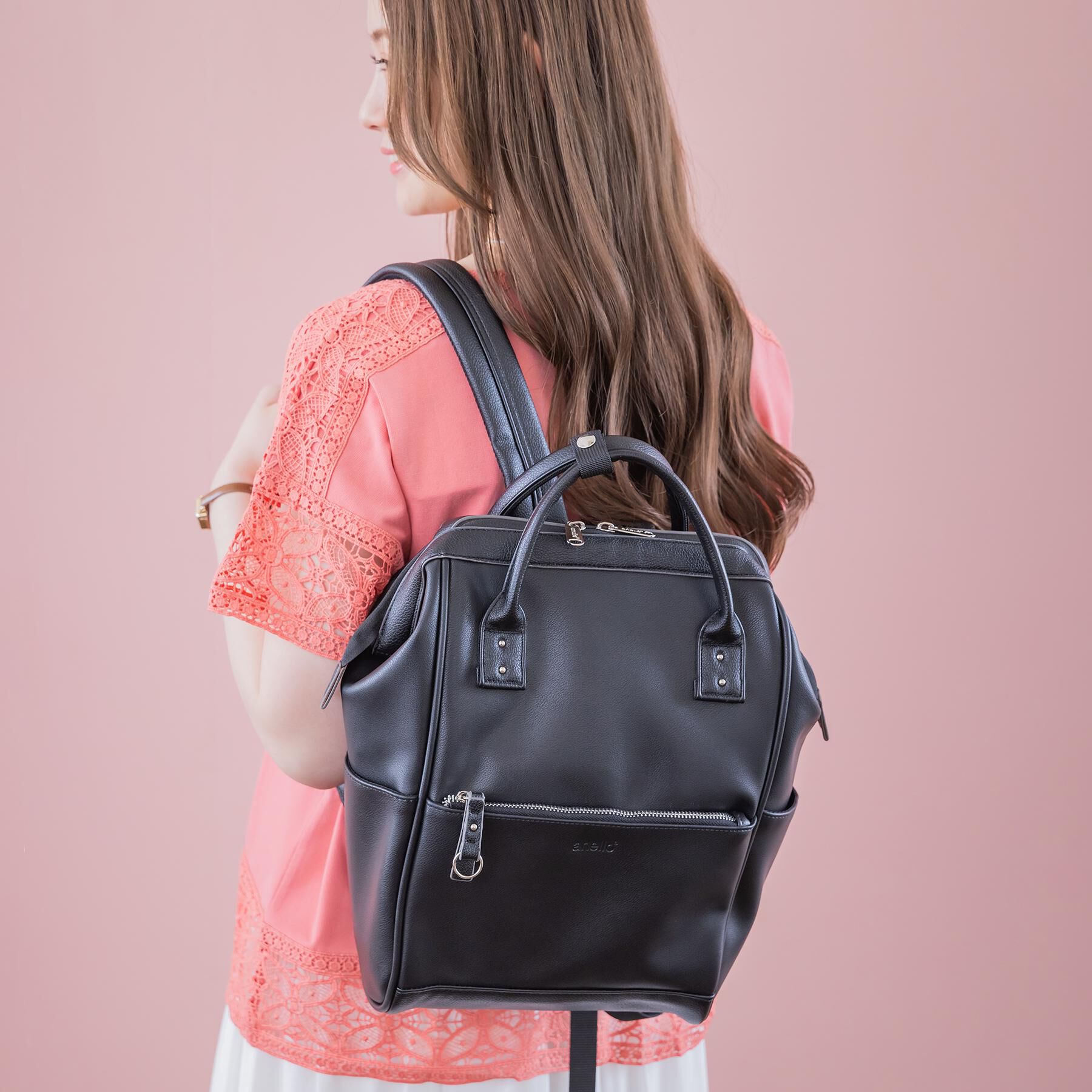 ITS&rsquo;DEMO「＜anello＞合皮口金リュック」|リュック|ブラック(019)