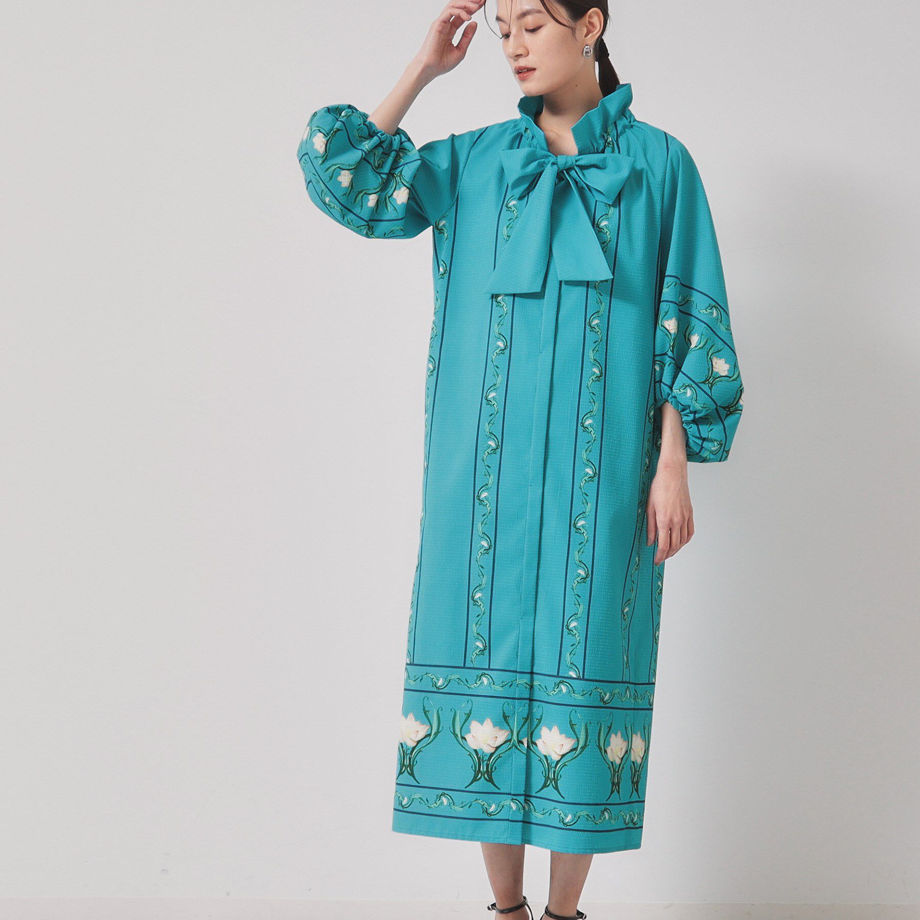 SunaUna「【スタンドフリル＆リボン】オリエンタルパネルワンピース」|ワンピース|