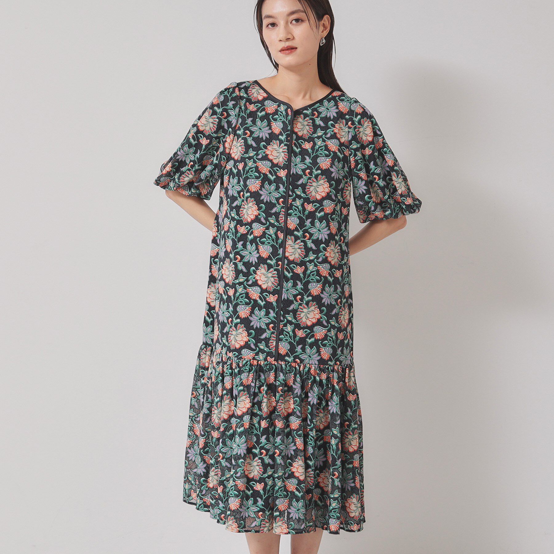 SunaUna「【オパールレース／パフスリーブ】ティアードワンピース」|ワンピース|