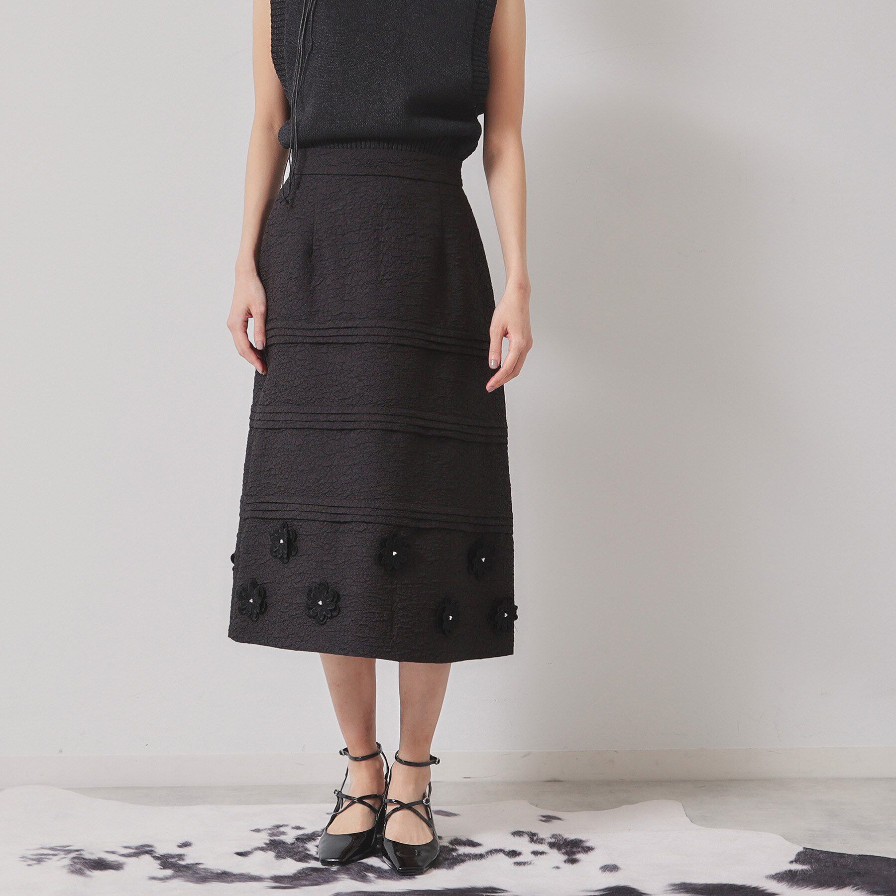 SunaUna「【お花モチーフ／タック切り替え】Aラインスカート」|スカート|