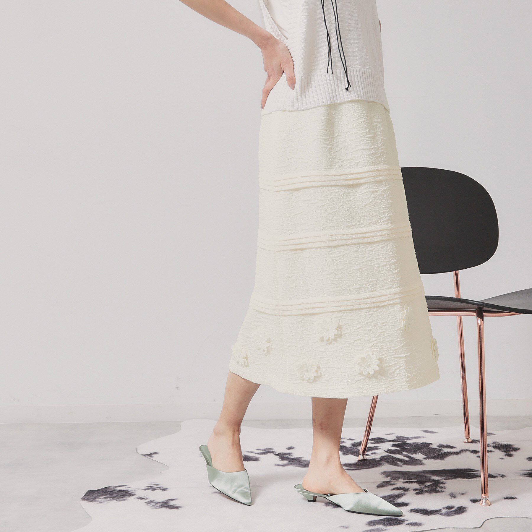 SunaUna「【お花モチーフ／タック切り替え】Aラインスカート」|スカート|