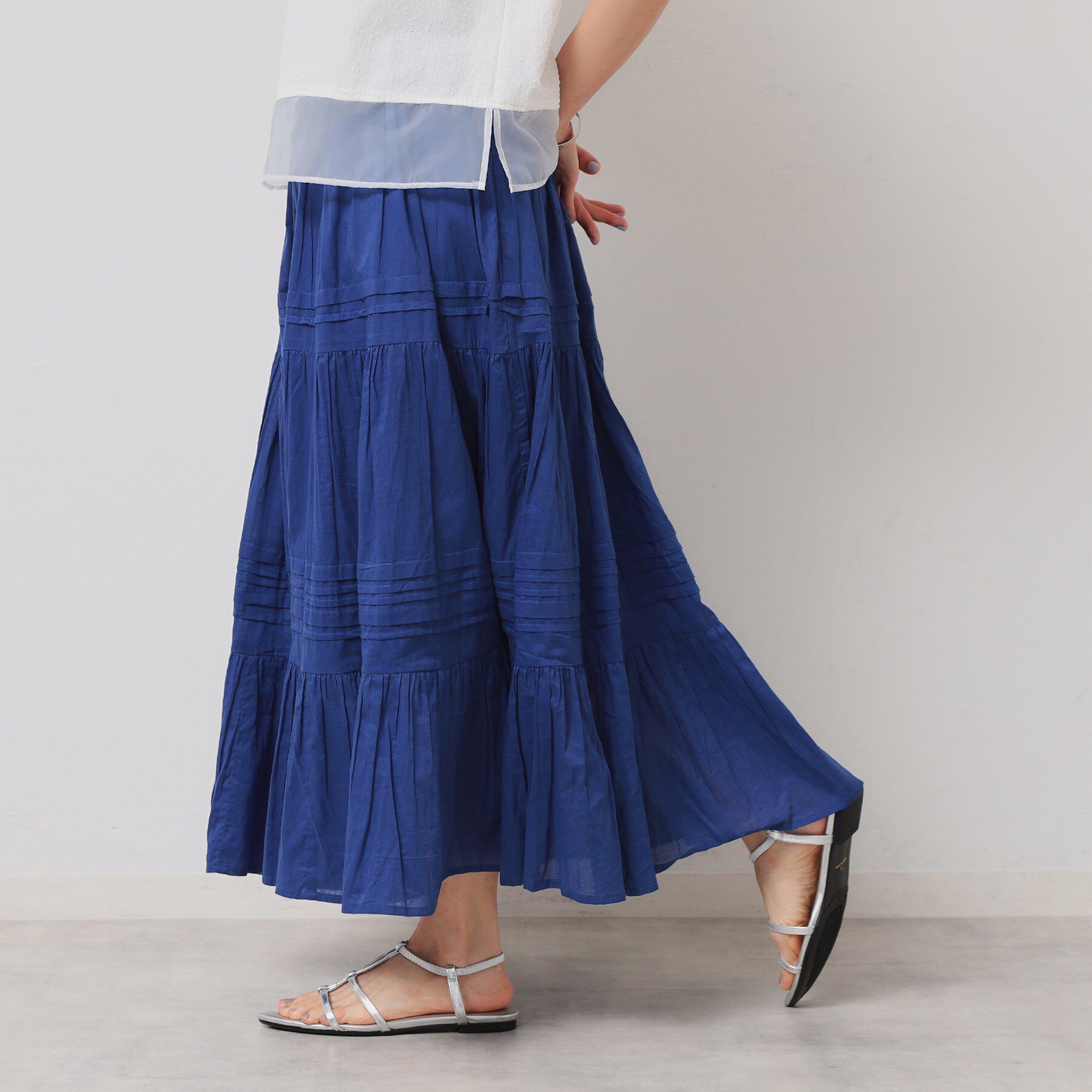 SunaUna「【軽い着心地／インド綿】ティアードロングスカート」|スカート|ブルー(092)