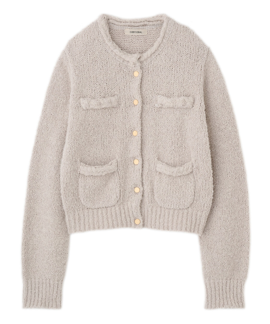 COCO DEAL「トリミングフェザーカーディガン」|ニット・セーター|ライトグレー