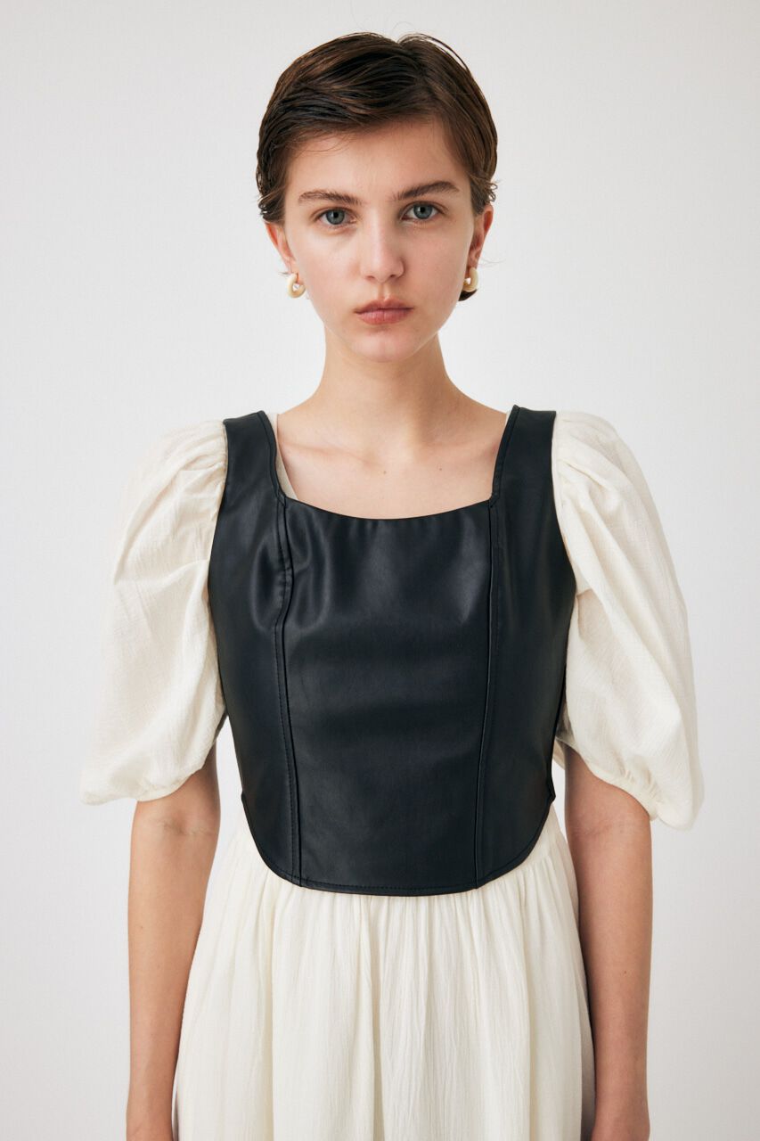 MOUSSY「F/LEATHER BUSTIER トップス」|キャミソール|BLK