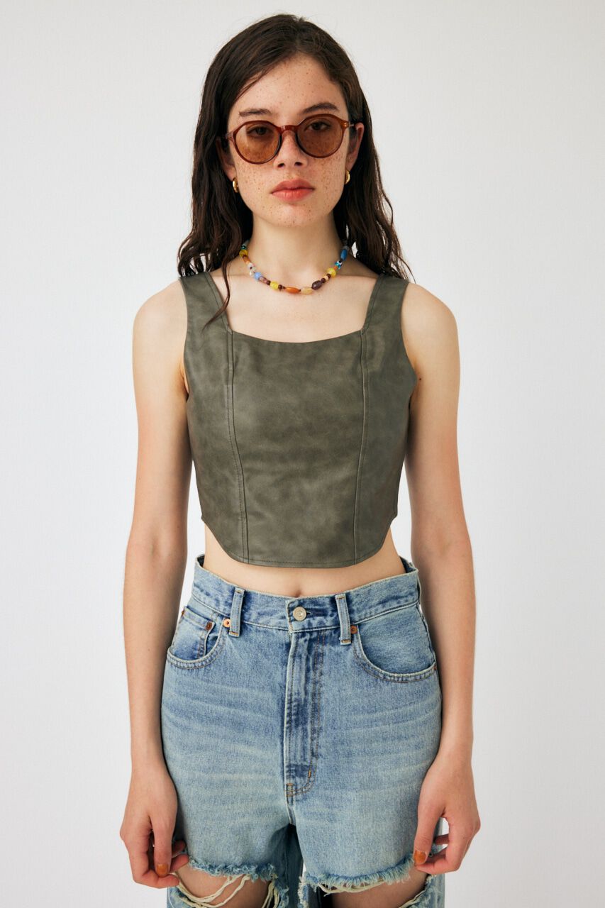 MOUSSY「F/LEATHER BUSTIER トップス」|キャミソール|